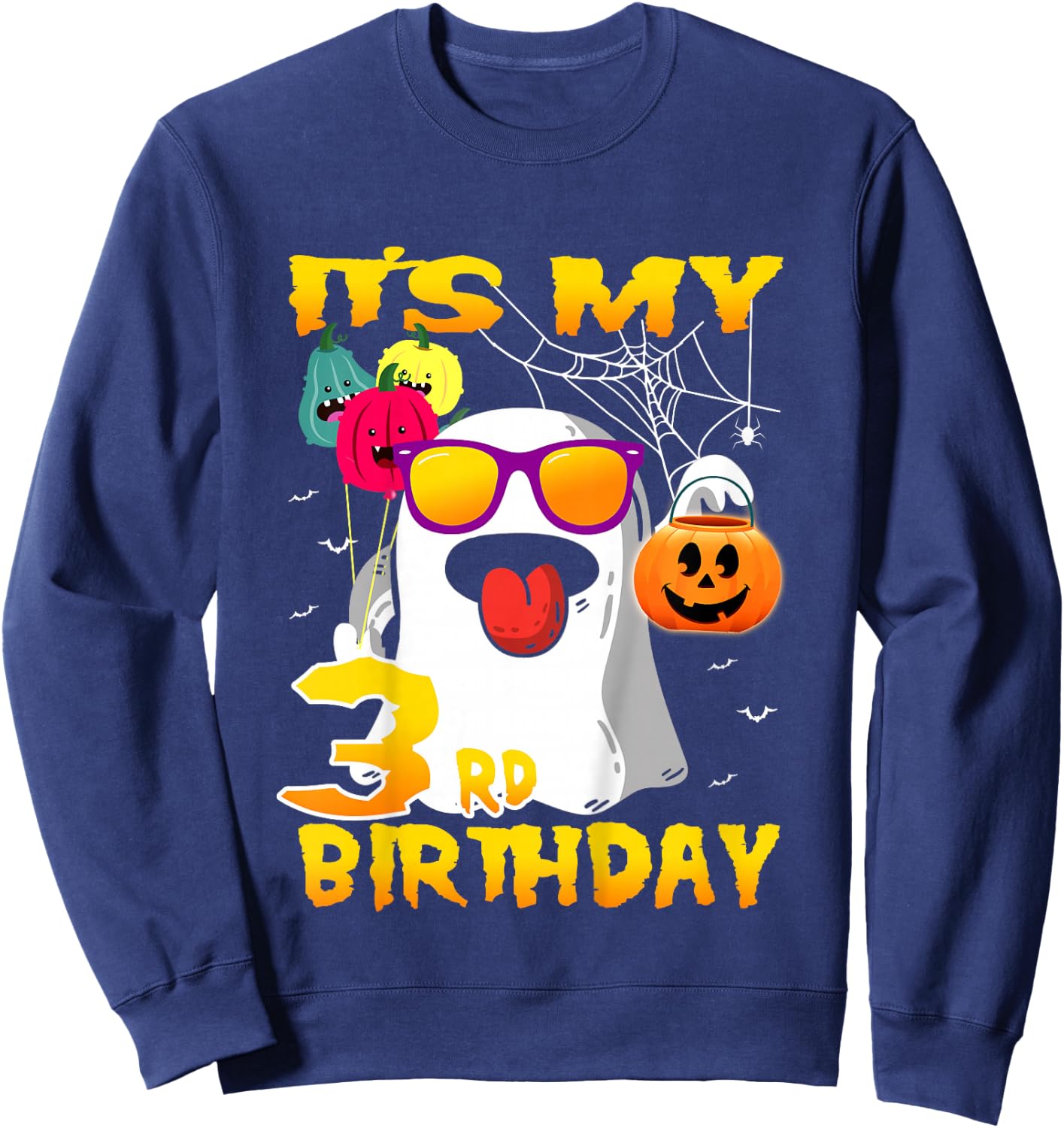 Kids It's My 3rd Birthday Ghost Pumpkin Halloween Party 3 years Sweatshirt - Sweatshirt | Navy