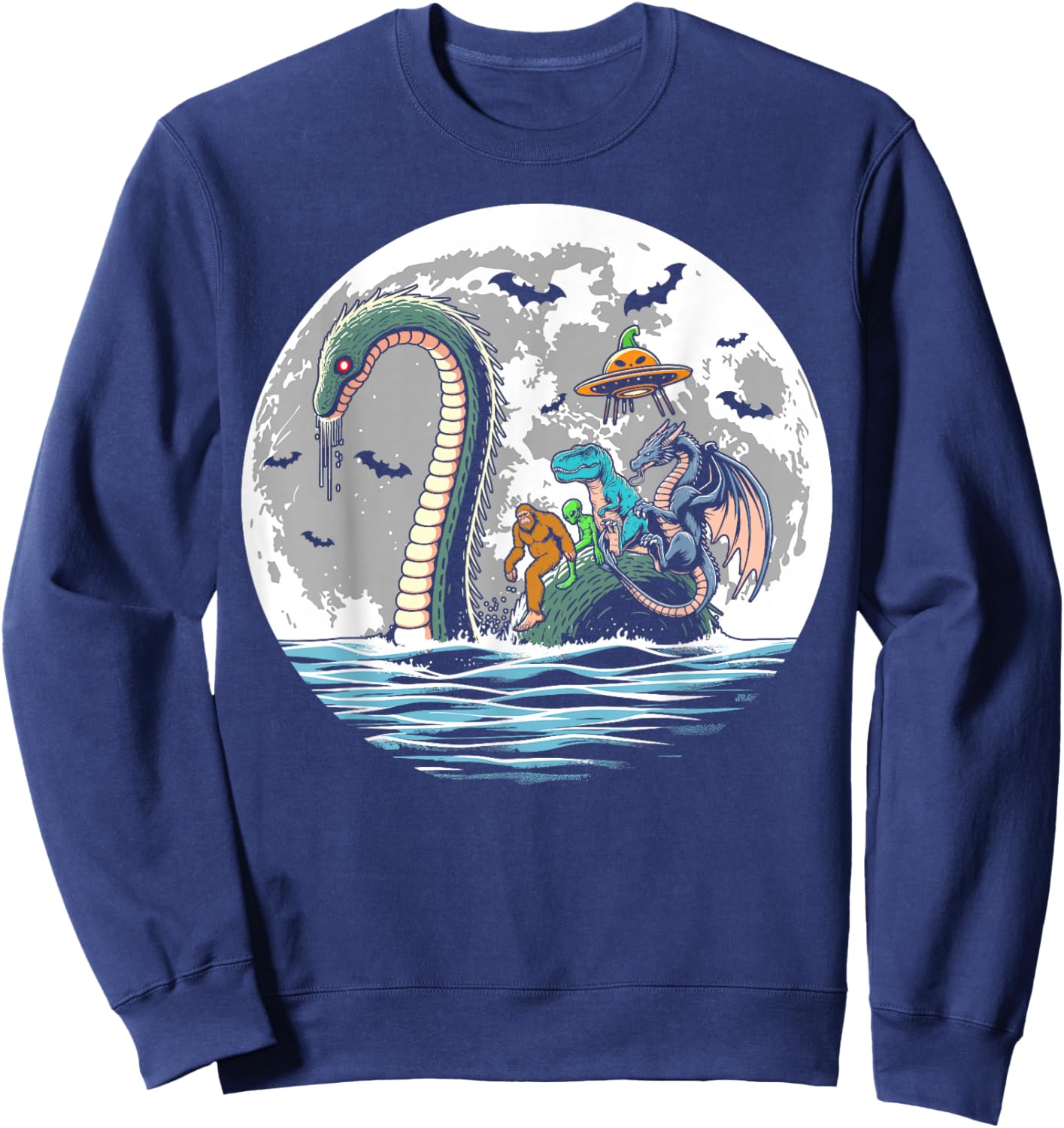 Halloween bigfoot alien loch Ness UFO Halloween party spooky Sweatshirt - Sweatshirt | Navy