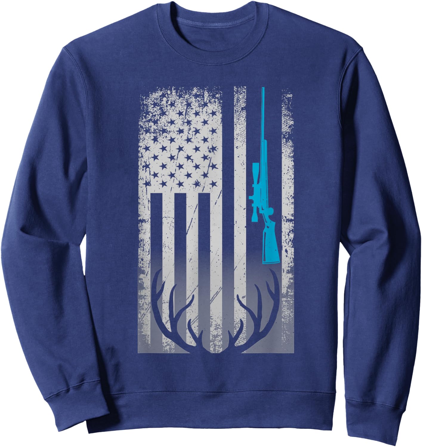 Patriotic American Flag Funny Deer Hunting Love Deer Hunters Sweatshirt - Sweatshirt | Navy