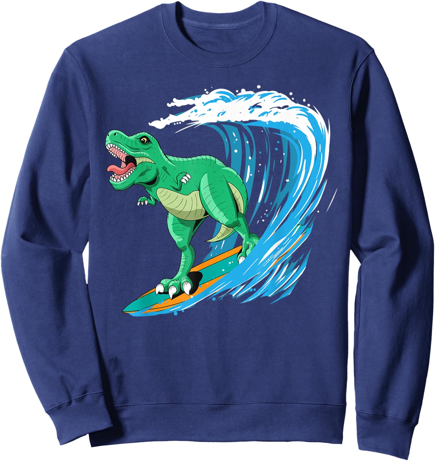 Funny T-Rex Surfing Dinosaur Summer Dino Beach Surfer Men Women Girls Kids Sweatshirt - Sweatshirt | Navy