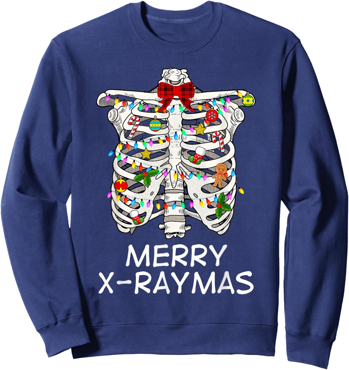 Merry X-Raymas Skeleton Rib Cage Radiology Christmas Gift Sweatshirt - Sweatshirt | Navy