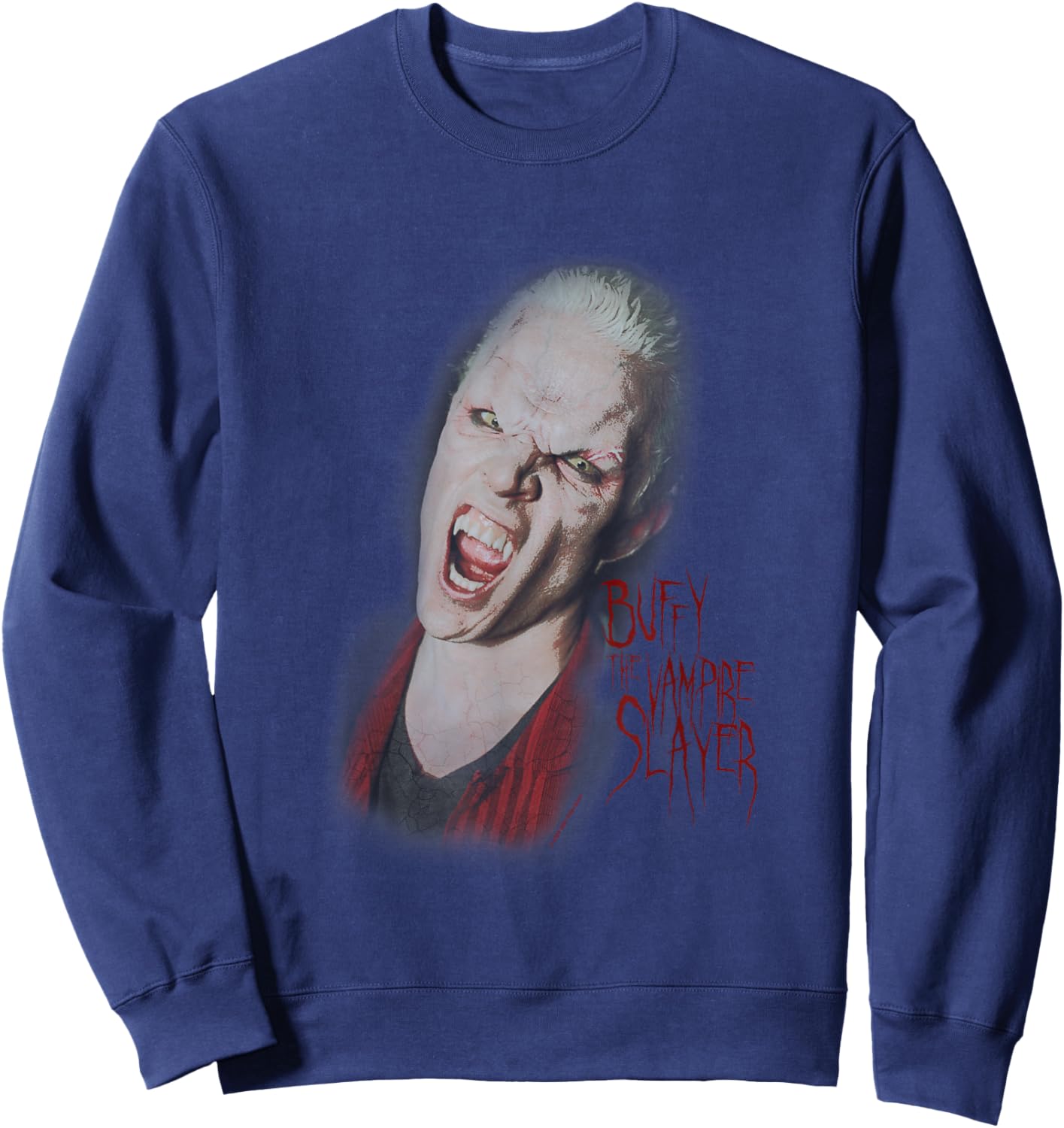 Buffy The Vampire Slayer Spike Vampire Face Closeup Vintage Sweatshirt - Sweatshirt | Navy