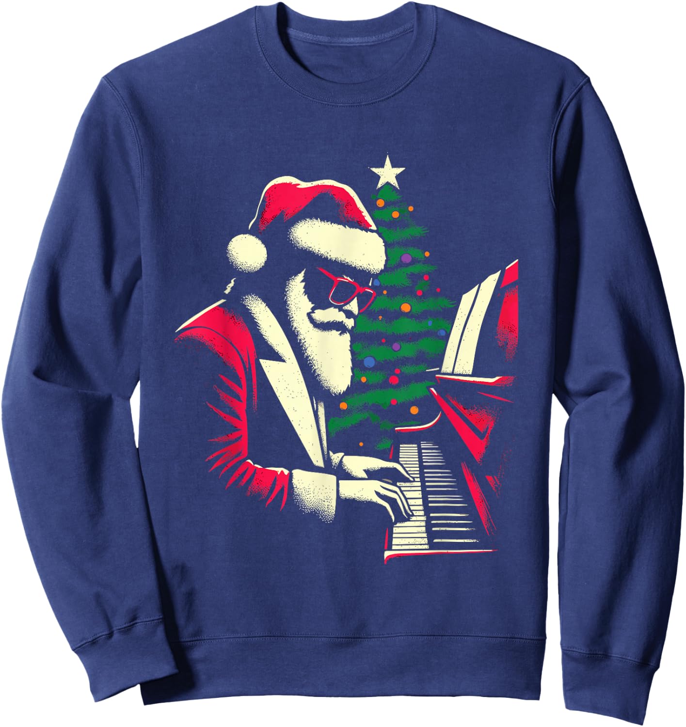 Pianist Santa Claus - Vintage Christmas Piano Lover Sweatshirt - Sweatshirt | Navy