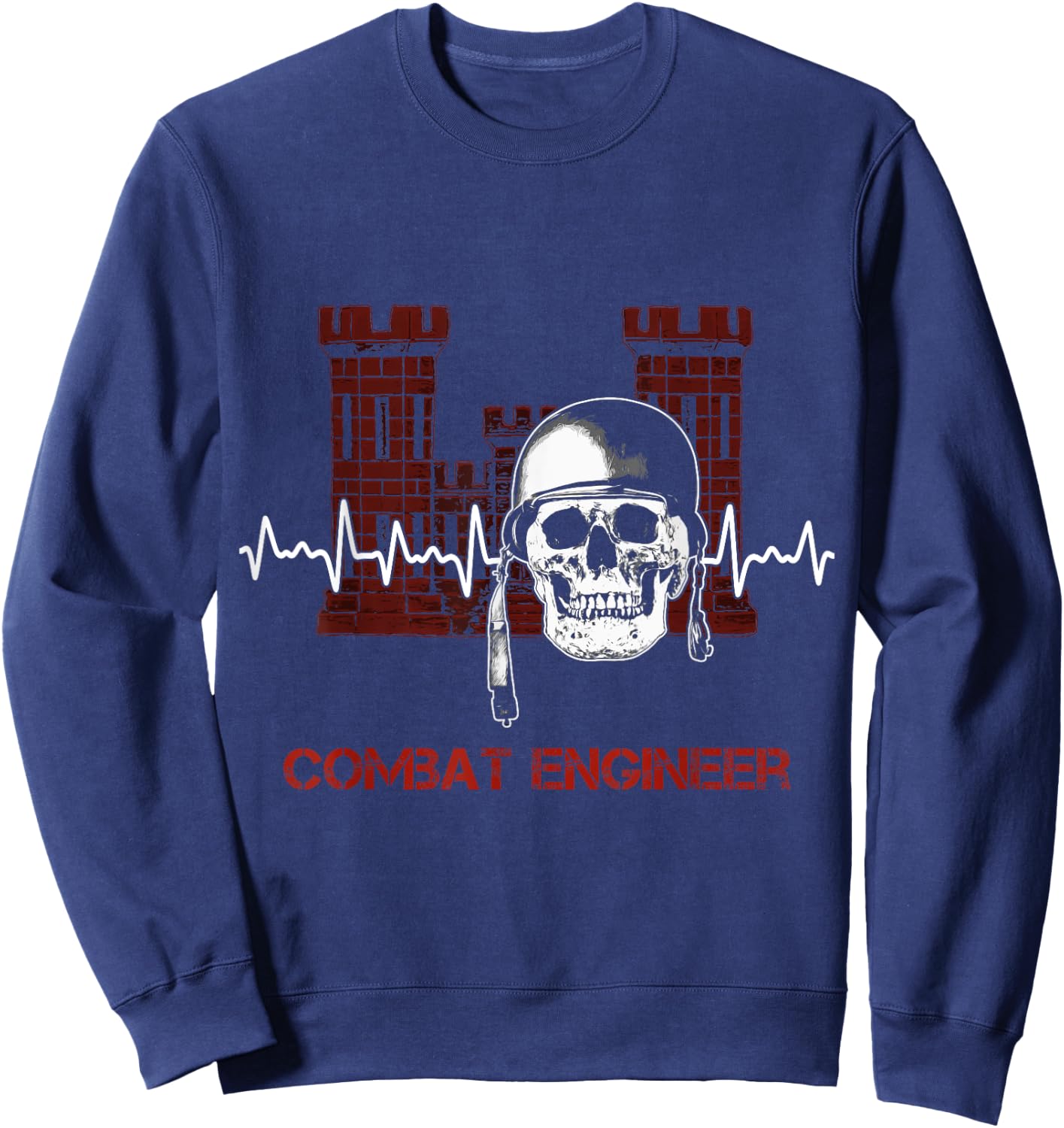 Combat Engineer Heartbeat USA Military Sapper Sweatshirt - Sweatshirt | Navy