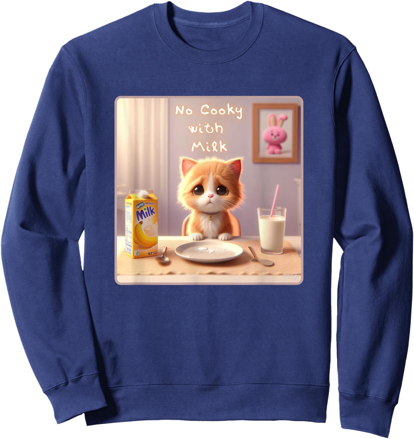 Great Kpop Gift No Cooky with Milk Kitten Banana Milk Sweatshirt - Sweatshirt | Navy