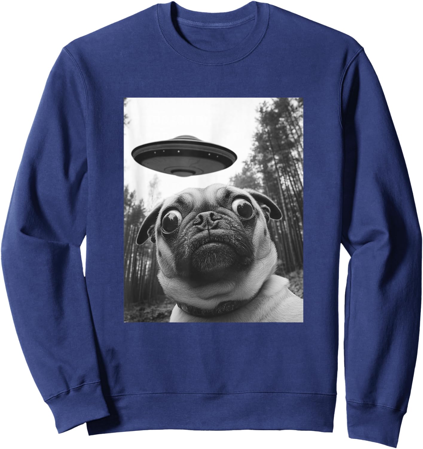 Funny Pug Selfie with UFO Sweatshirt - Sweatshirt | Navy