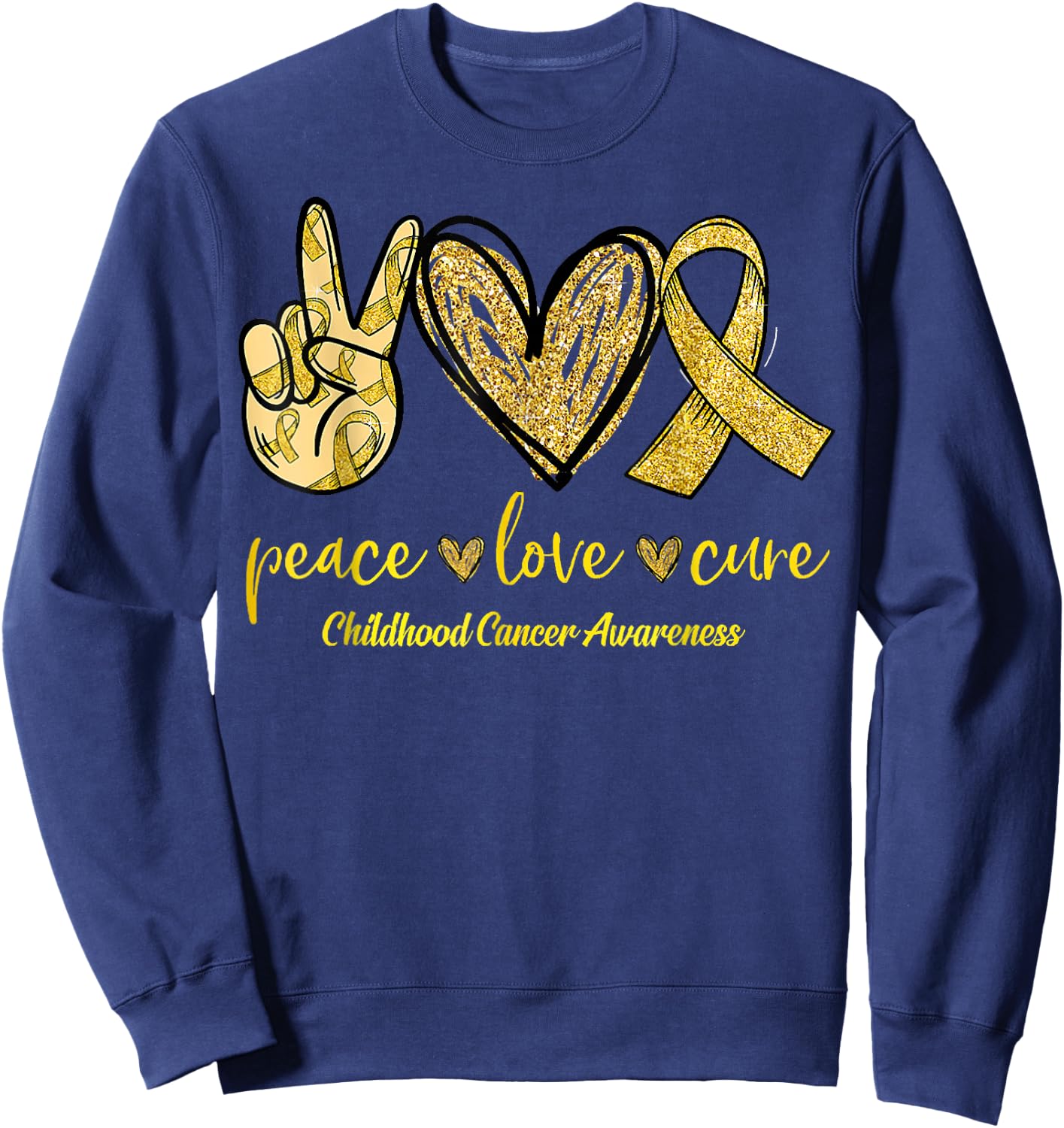 Peace Love Cure Childhood Cancer Awareness Leopart Ribbon Sweatshirt - Sweatshirt | Navy