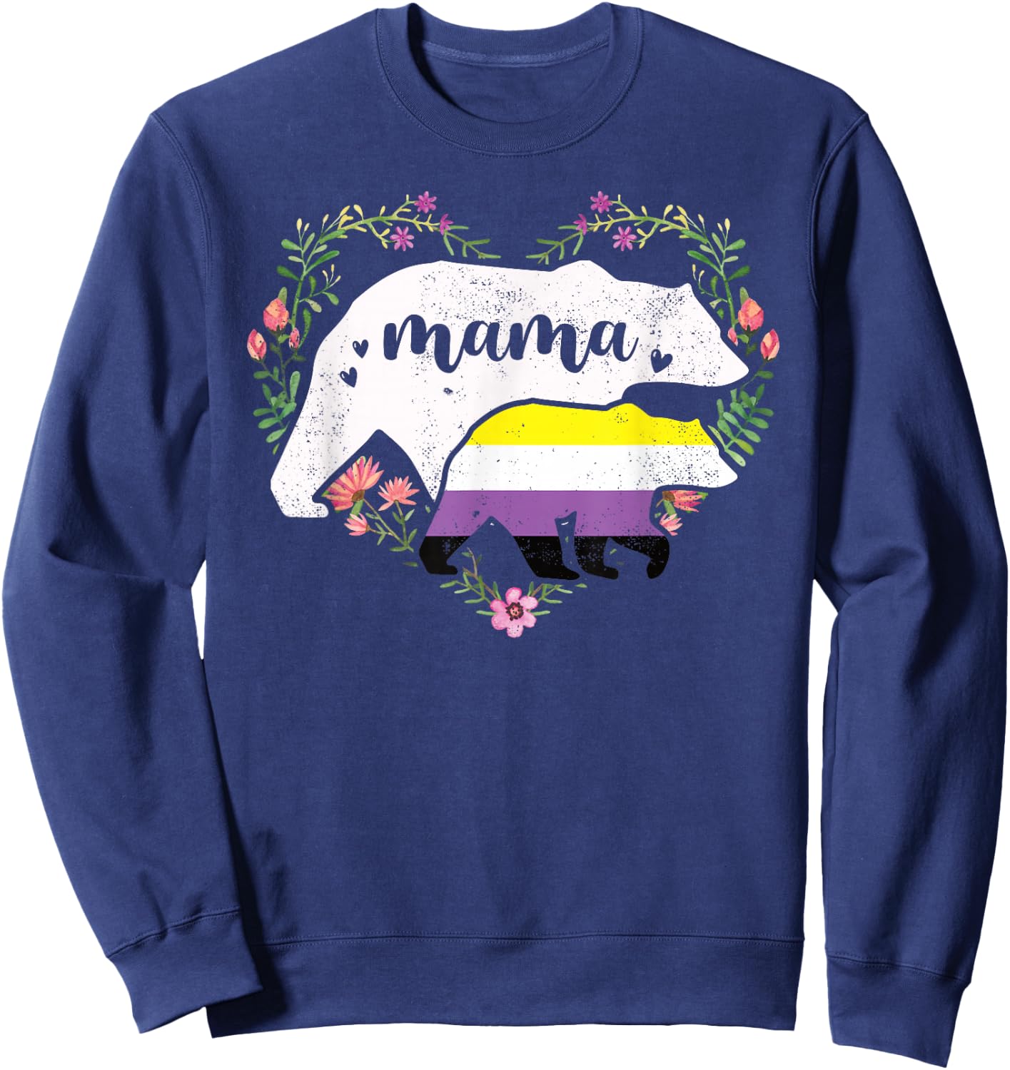 LGBTQ Mama Bear Non Binary Gay Equal Rights Rainbow Sweatshirt - Sweatshirt | Navy