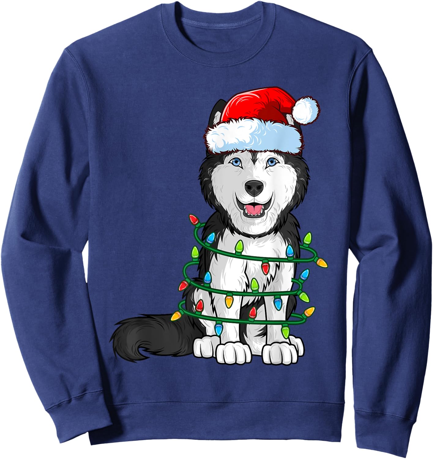Siberian Husky Christmas Santa Hat Xmas Lights Dog Boys Girl Sweatshirt - Sweatshirt | Navy