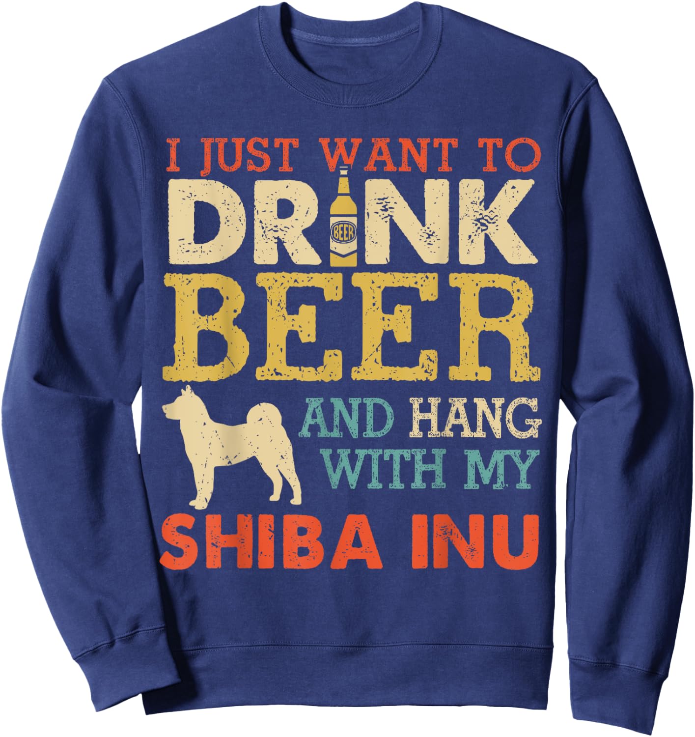 Shiba Inu Dad Drink Beer Hang With Dog Funny Men Vintage Sweatshirt - Sweatshirt | Navy