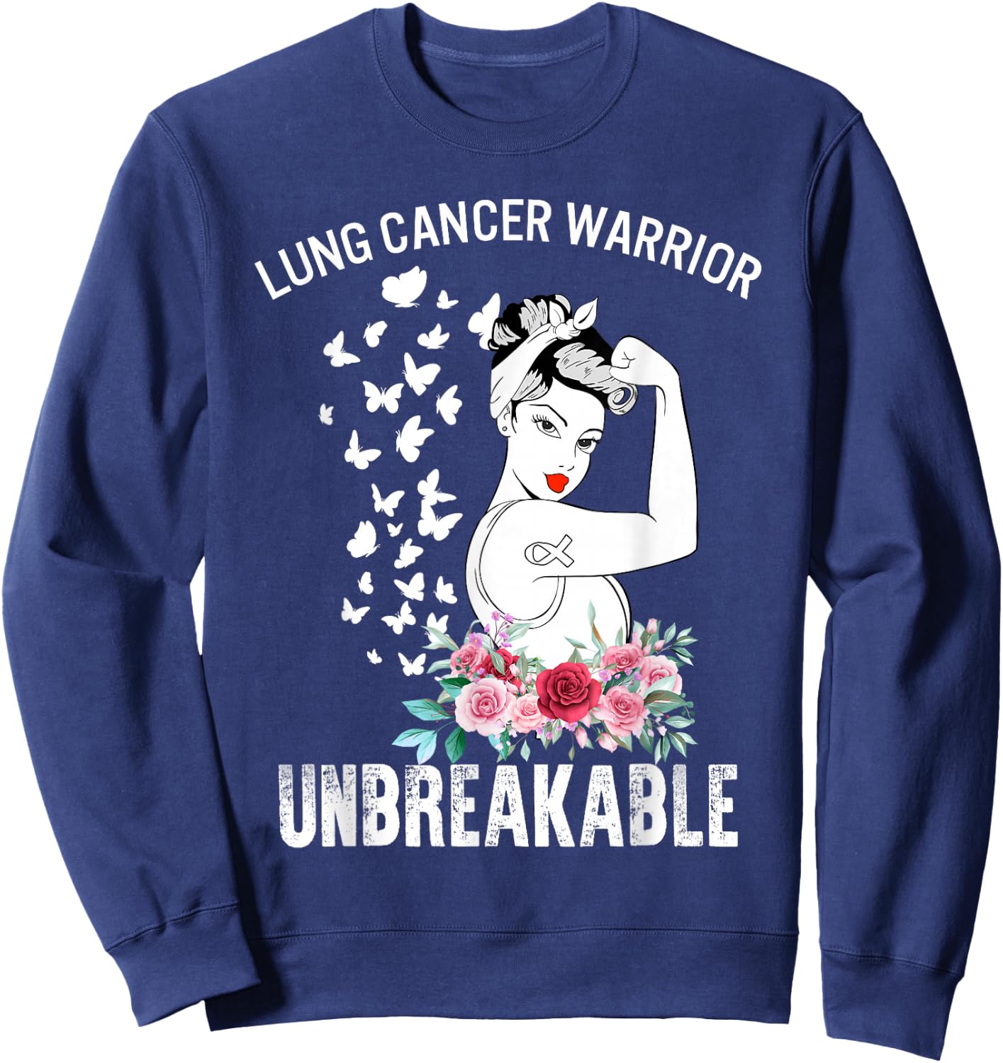 Lung Cancer Awareness Warrior Unbreakable Strong Woman Sweatshirt - Sweatshirt | Navy