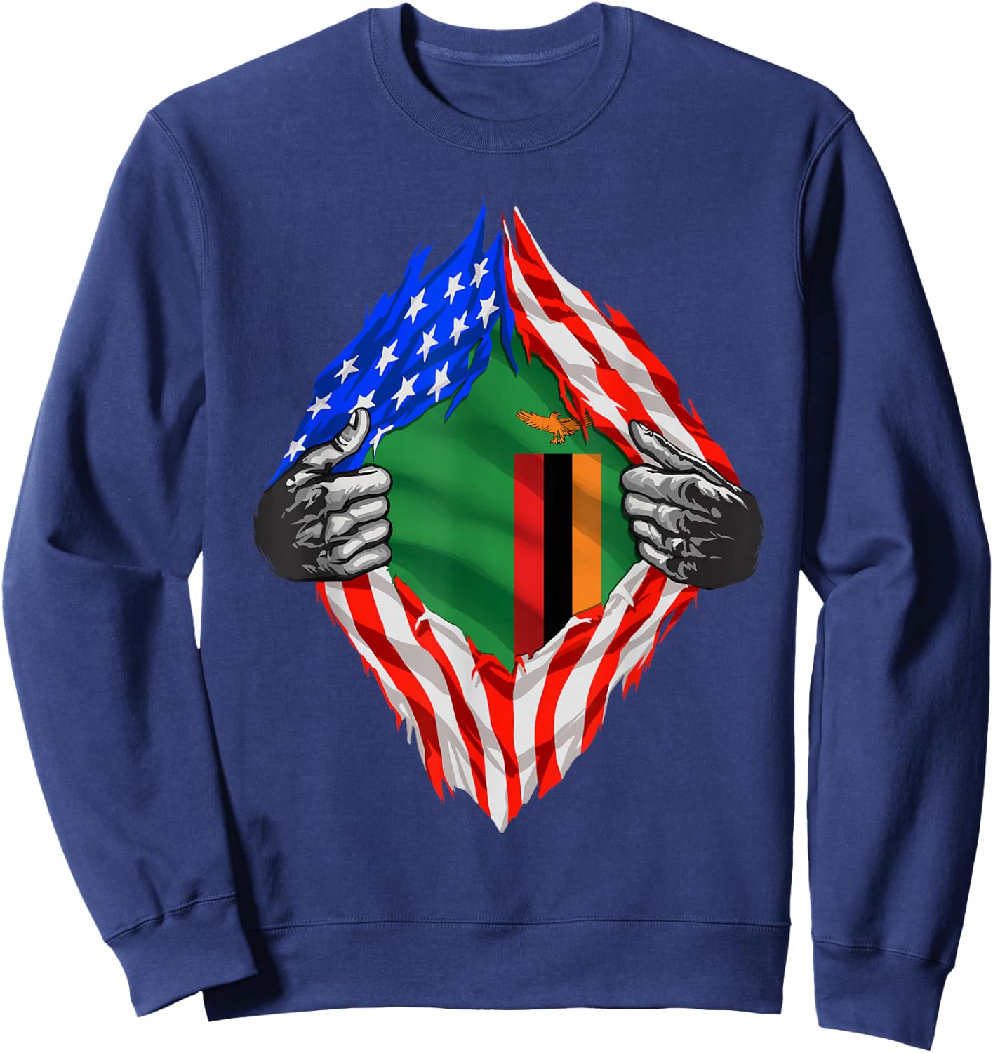 Super Zambian Heritage Zambia Roots USA Flag Sweatshirt - Sweatshirt | Navy
