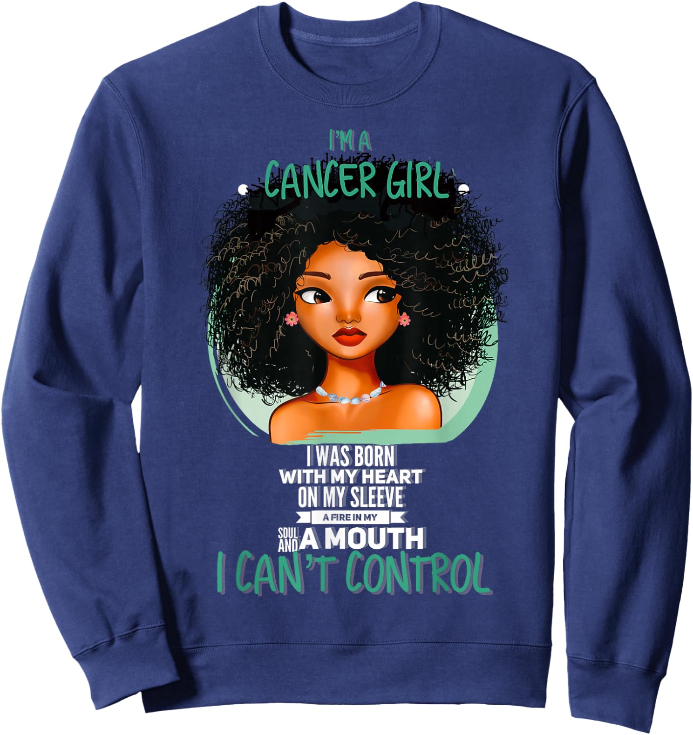Cancer Zodiac Sign Shirts for Afro American Girls and Women Sweatshirt - Sweatshirt | Navy