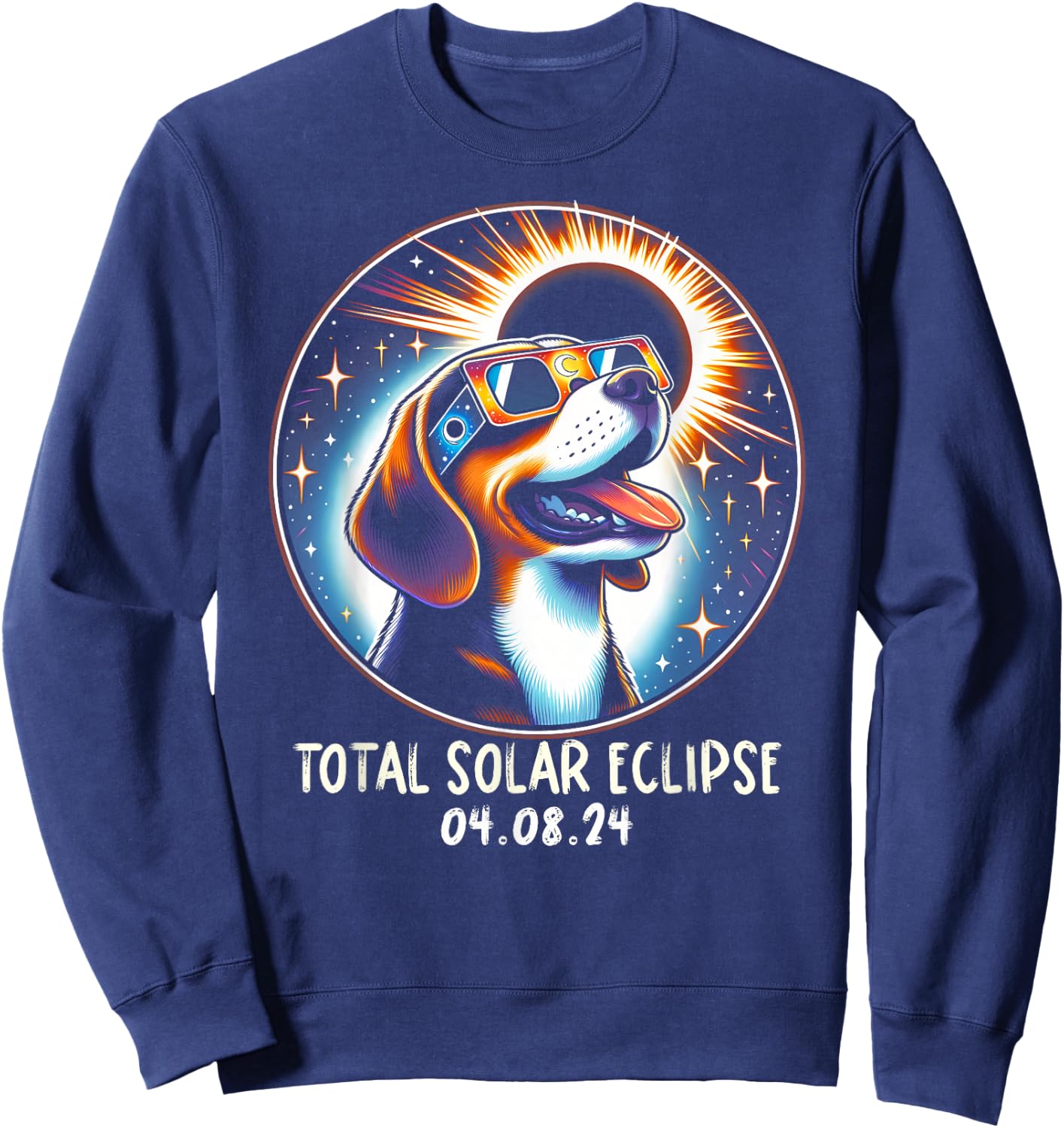 Solar Eclipse Beagle Wearing Glasses Pet April 8 2024 Sweatshirt - Sweatshirt | Navy