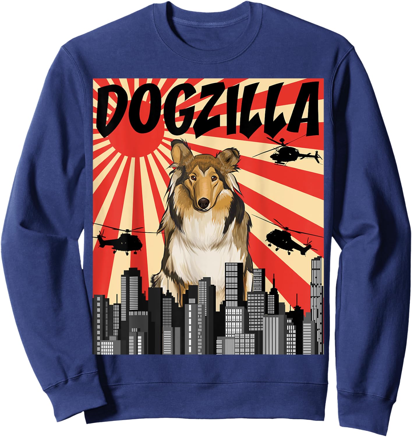 Funny Retro Japanese Dogzilla Collie Sweatshirt - Sweatshirt | Navy