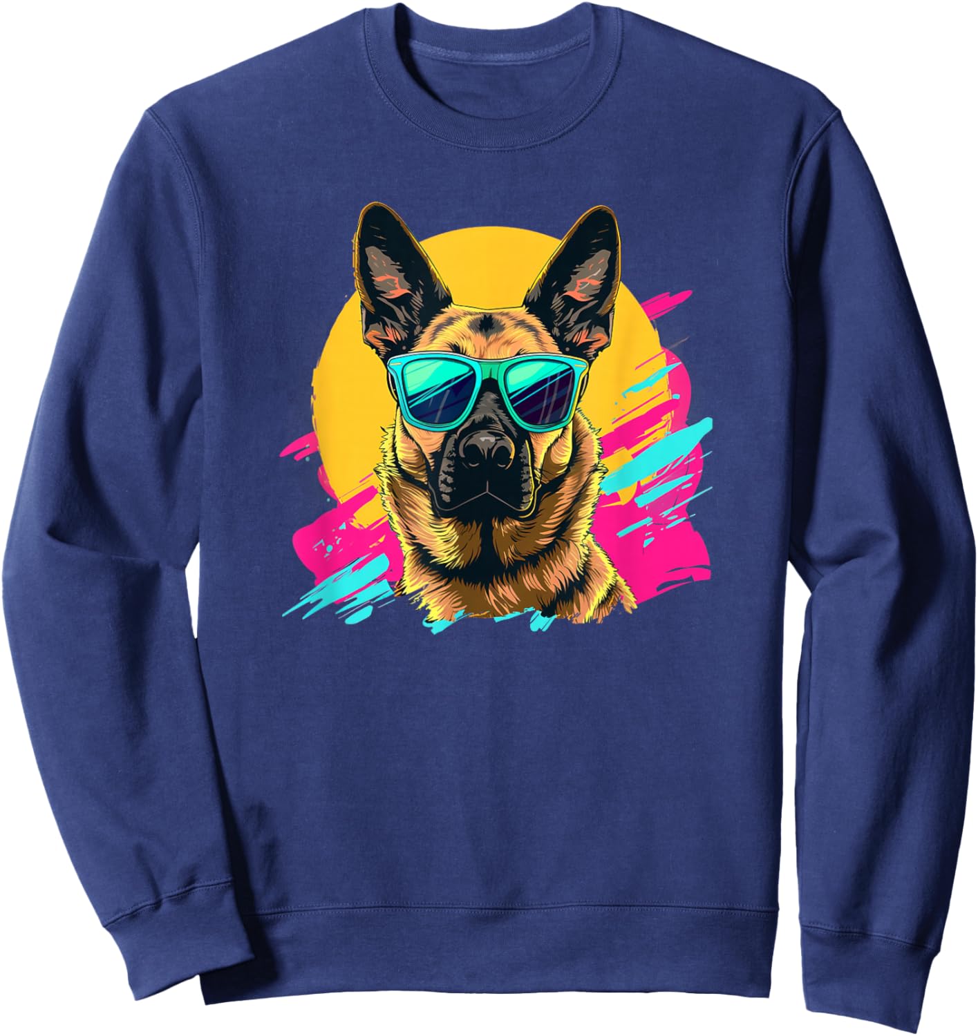 Funny Retro Vintage 80s Belgian Malinois Lover Sweatshirt - Sweatshirt | Navy
