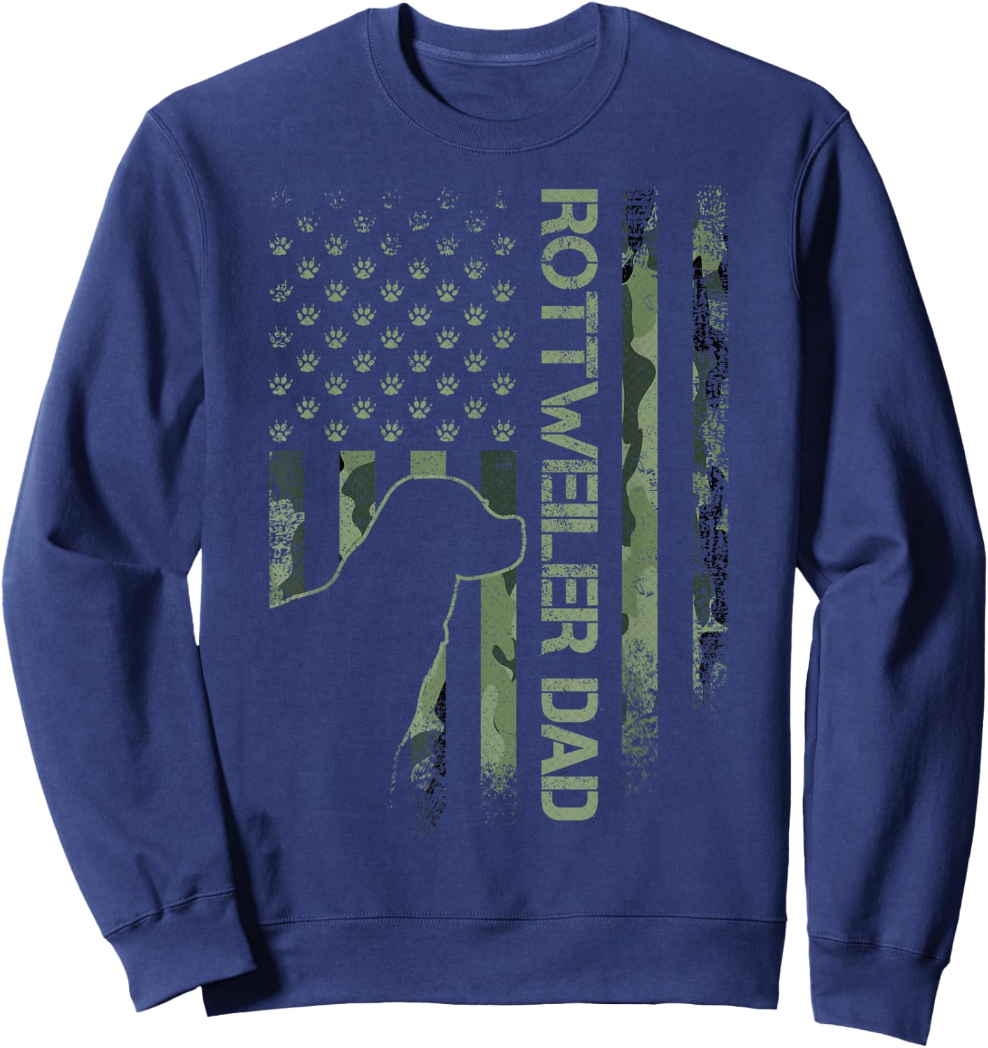 Vintage USA Camo Flag Proud Rottweiler Dad Rottie Silhouette Sweatshirt - Sweatshirt | Navy