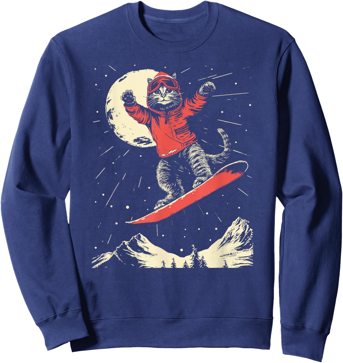 Cat Snowboard Ski Lover Women Kids Mountain Skier Sweatshirt - Sweatshirt | Navy