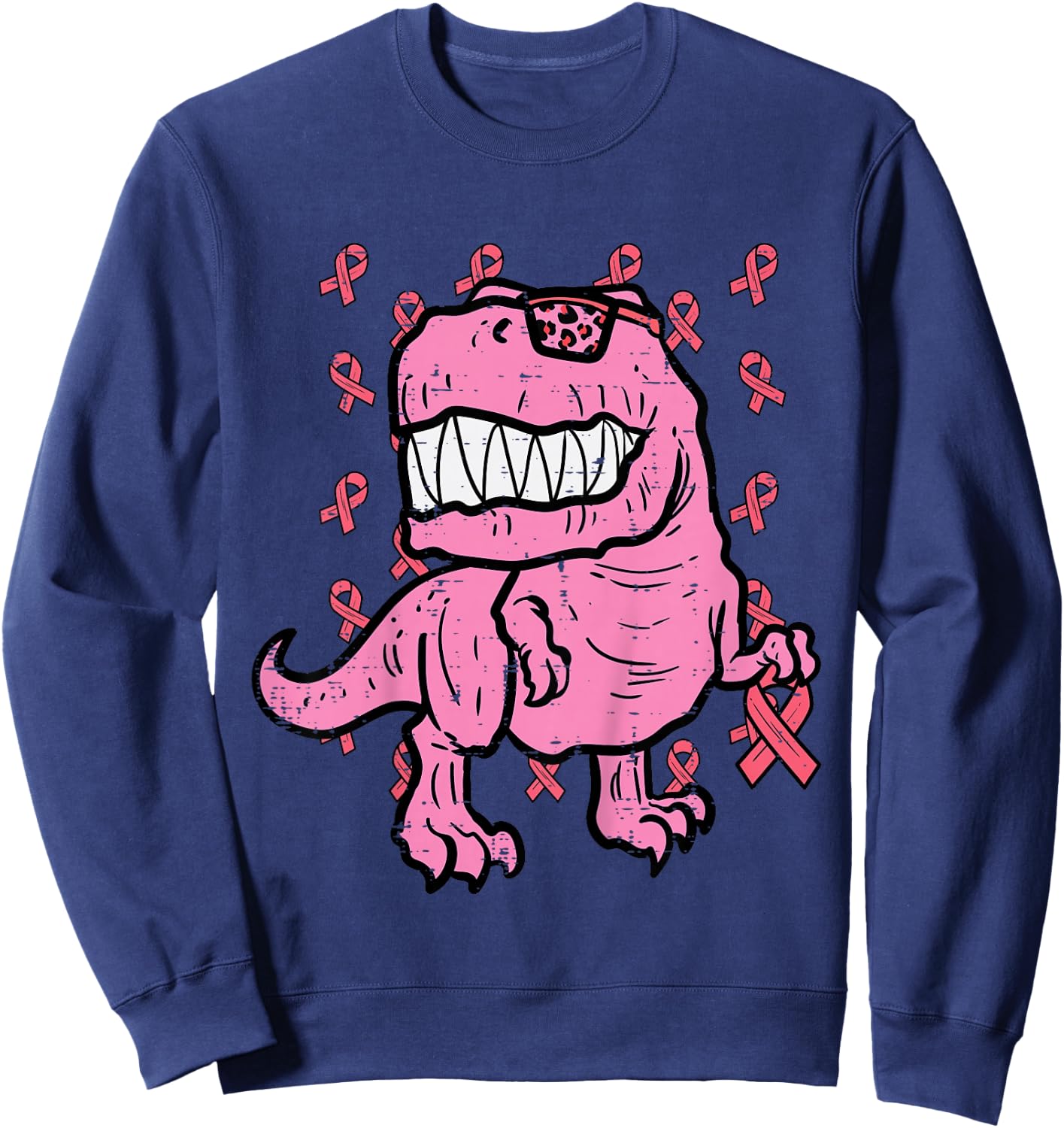 Breast Cancer Awareness Dino Trex Boys Kids Toddler Youth Sweatshirt - Sweatshirt | Navy