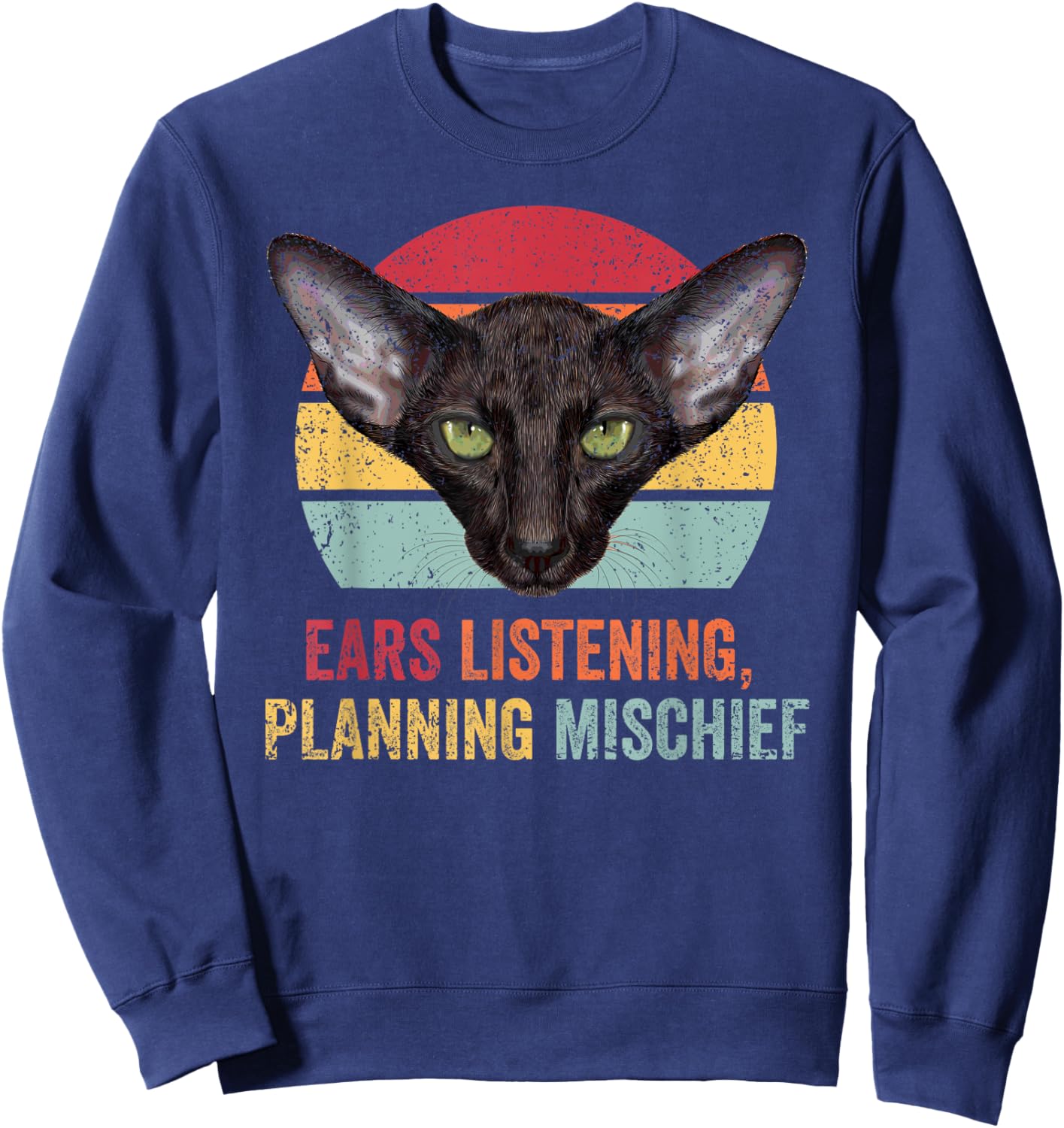 Oriental Shorthair Cat Funny Retro Kitten Kitty Feline Men Women Girls Kids Sweatshirt - Sweatshirt | Navy