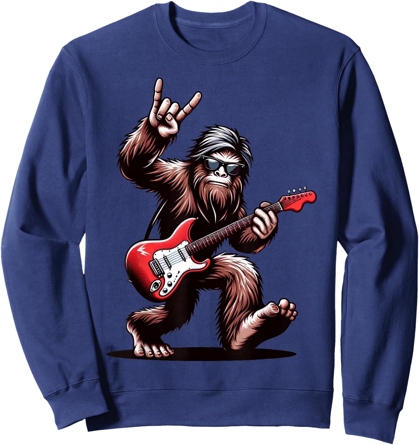 Bigfoot Rock On Sasquatch Rock and Roll Playing Guitar Music Sweatshirt - Sweatshirt | Navy