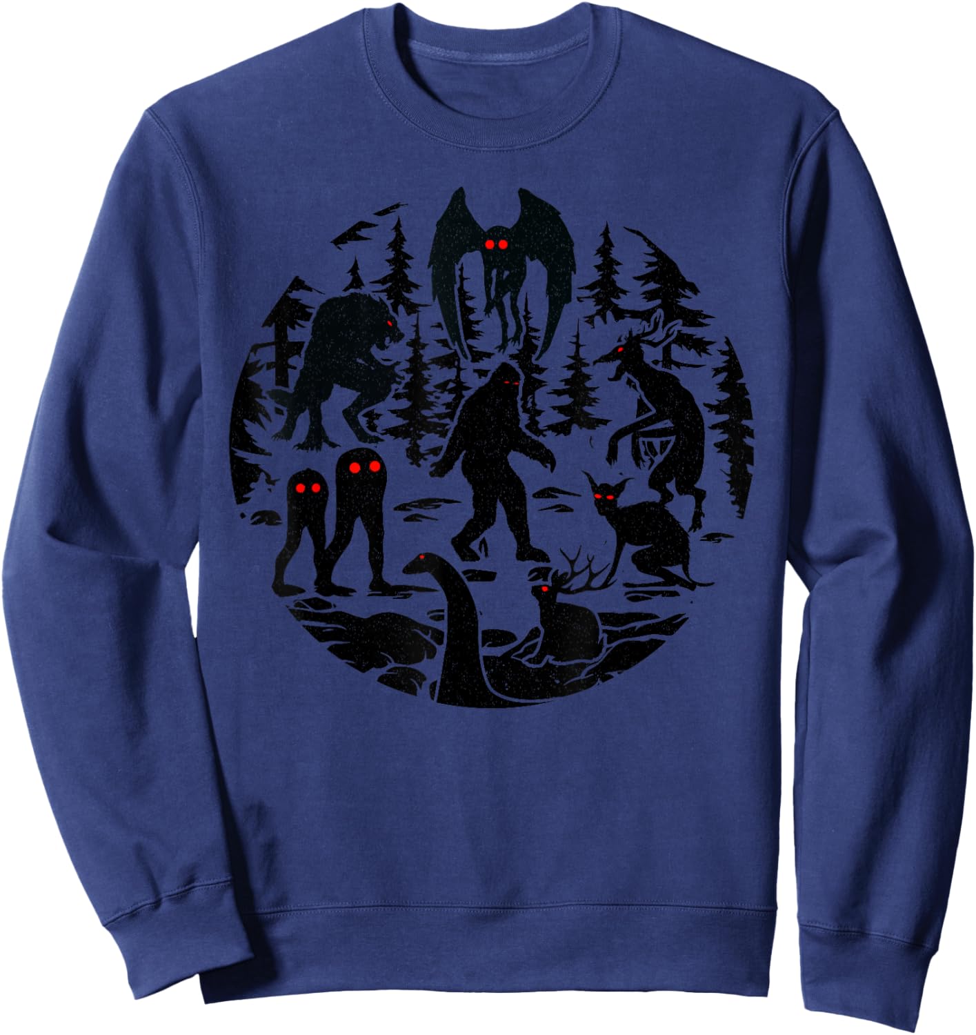 Bigfoot Loch Ness Monster Mothman And Others! Funny Cryptid Sweatshirt - Sweatshirt | Navy