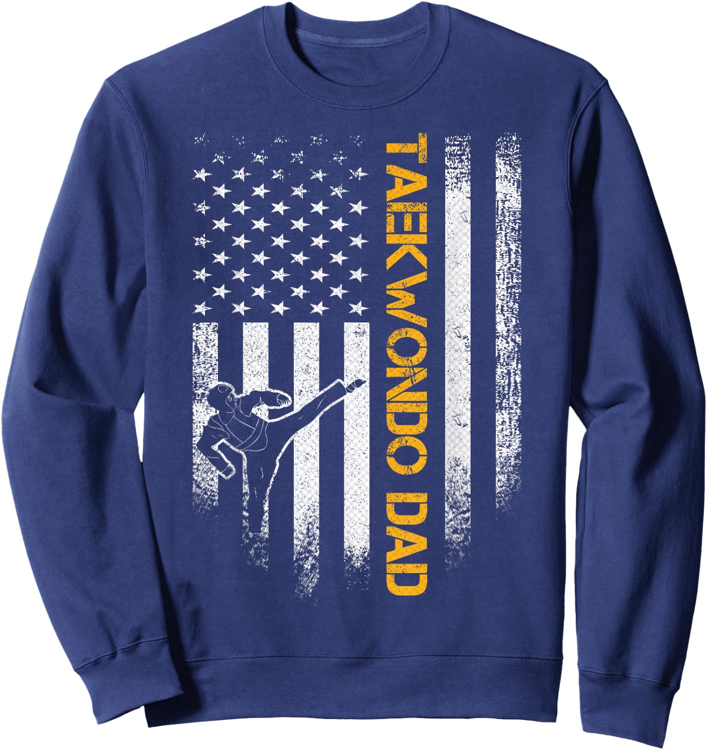 Vintage USA Flag Korea Taekwondo Training Dad Silhouette Sweatshirt - Sweatshirt | Navy