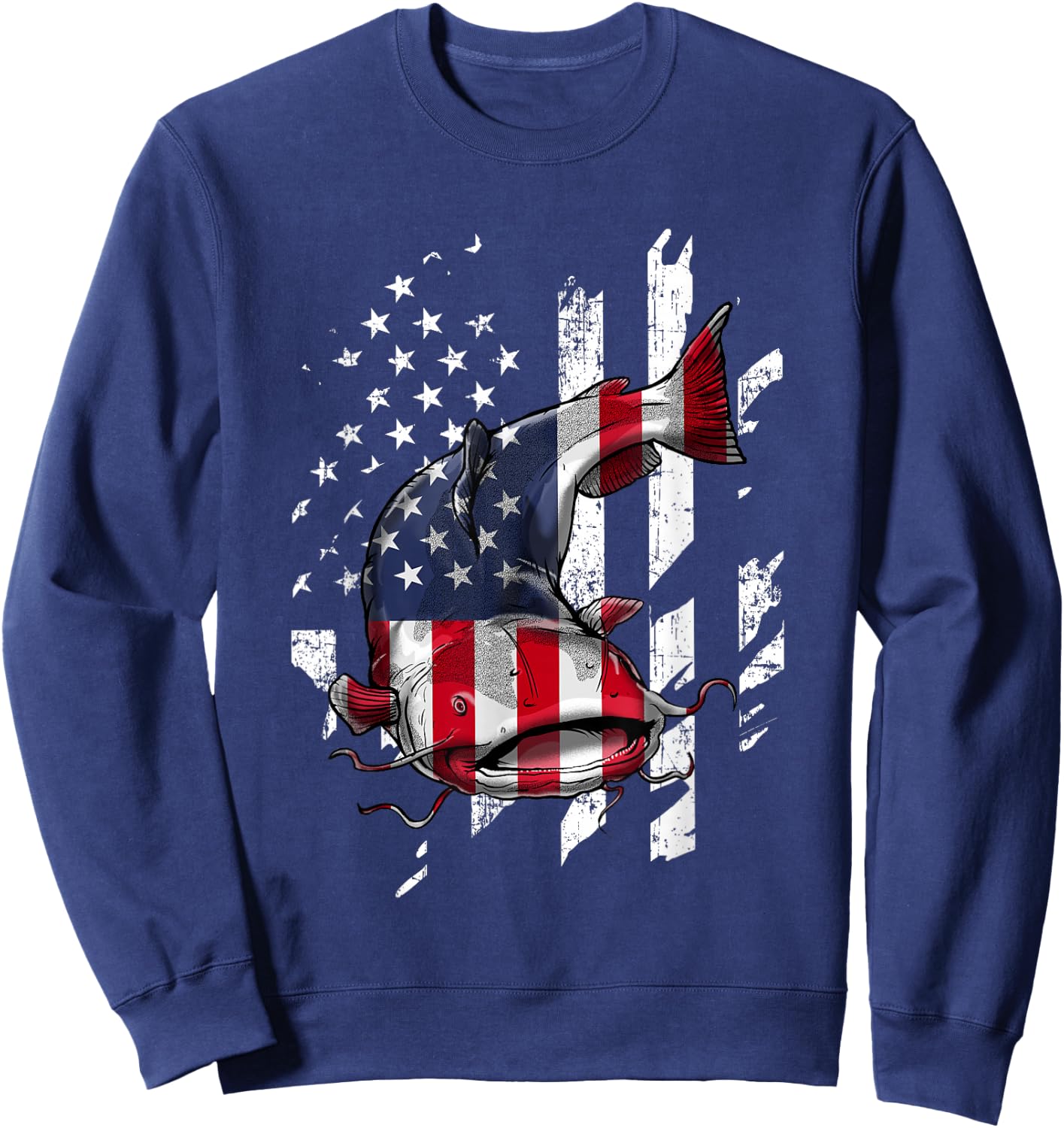 Catfishing American Flag - Catfish Angler Fisherman Sweatshirt - Sweatshirt | Navy