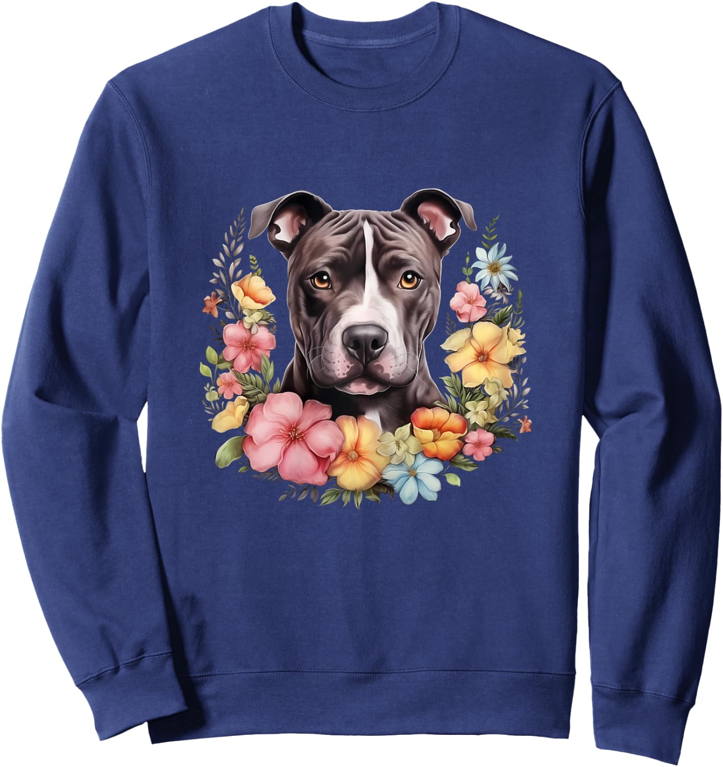Pitbull Mom Floral Dog Lover Vintage Flowers Cute Sweatshirt - Sweatshirt | Navy