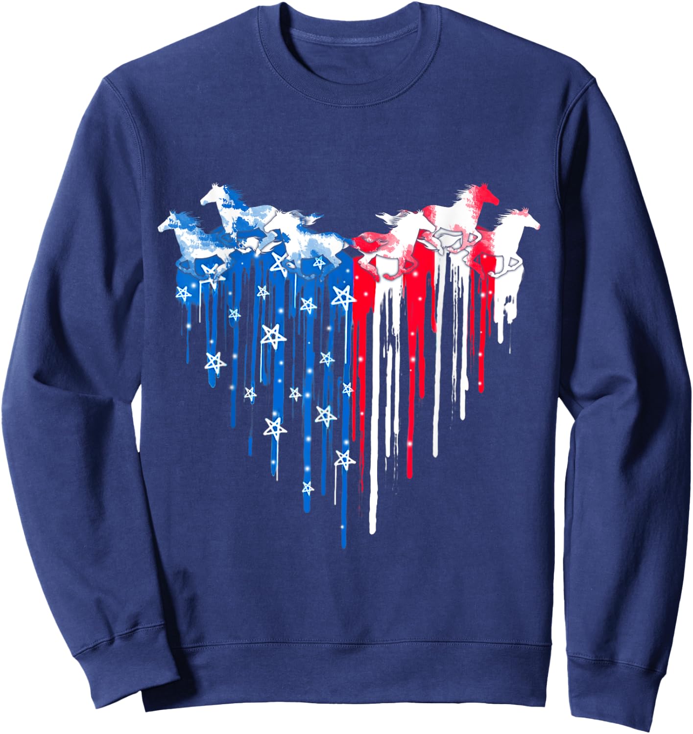 Horse American Flag Heart 4th of July USA Patriotic Pride Women Men Sweatshirt - Sweatshirt | Navy