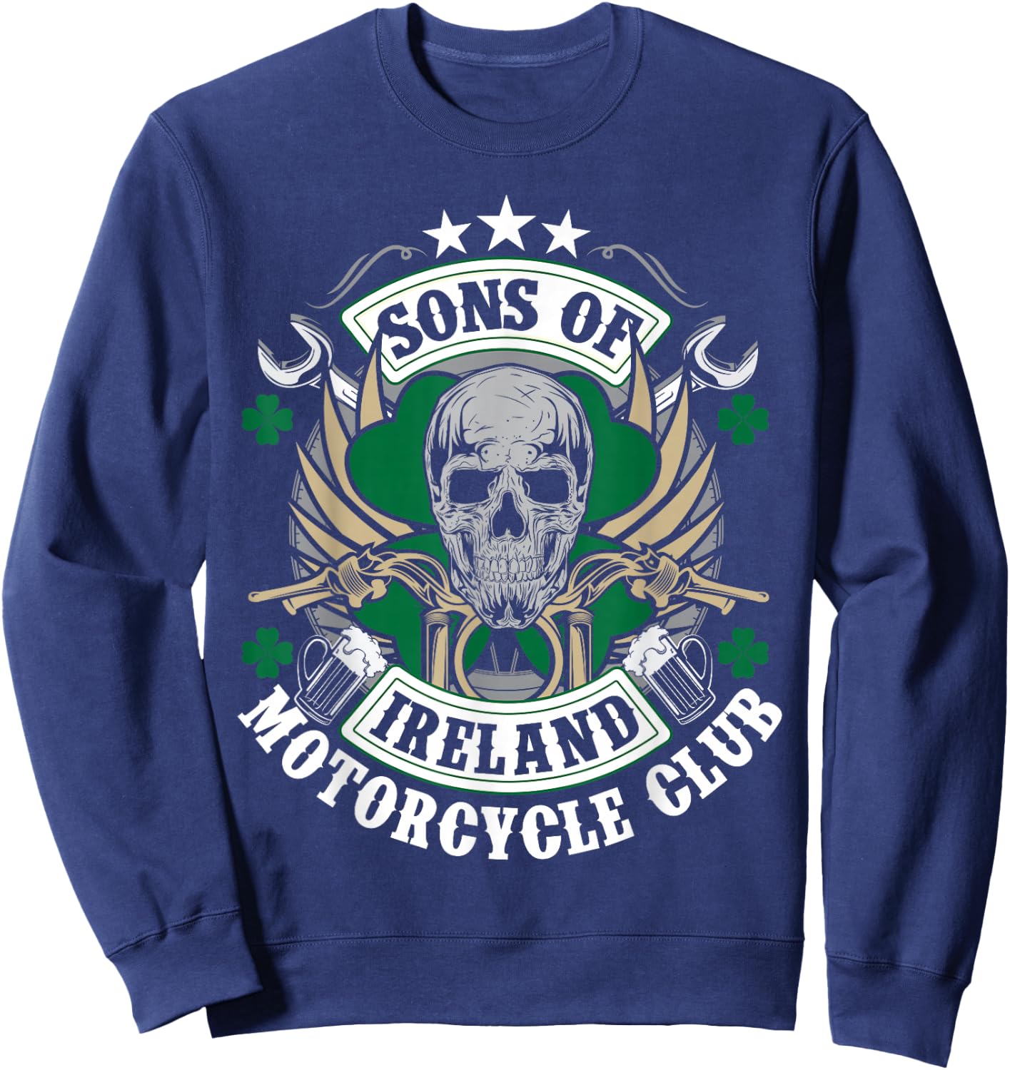 Sons Of Ireland Motorcycle Club Biker Skull Sweatshirt - Sweatshirt | Navy