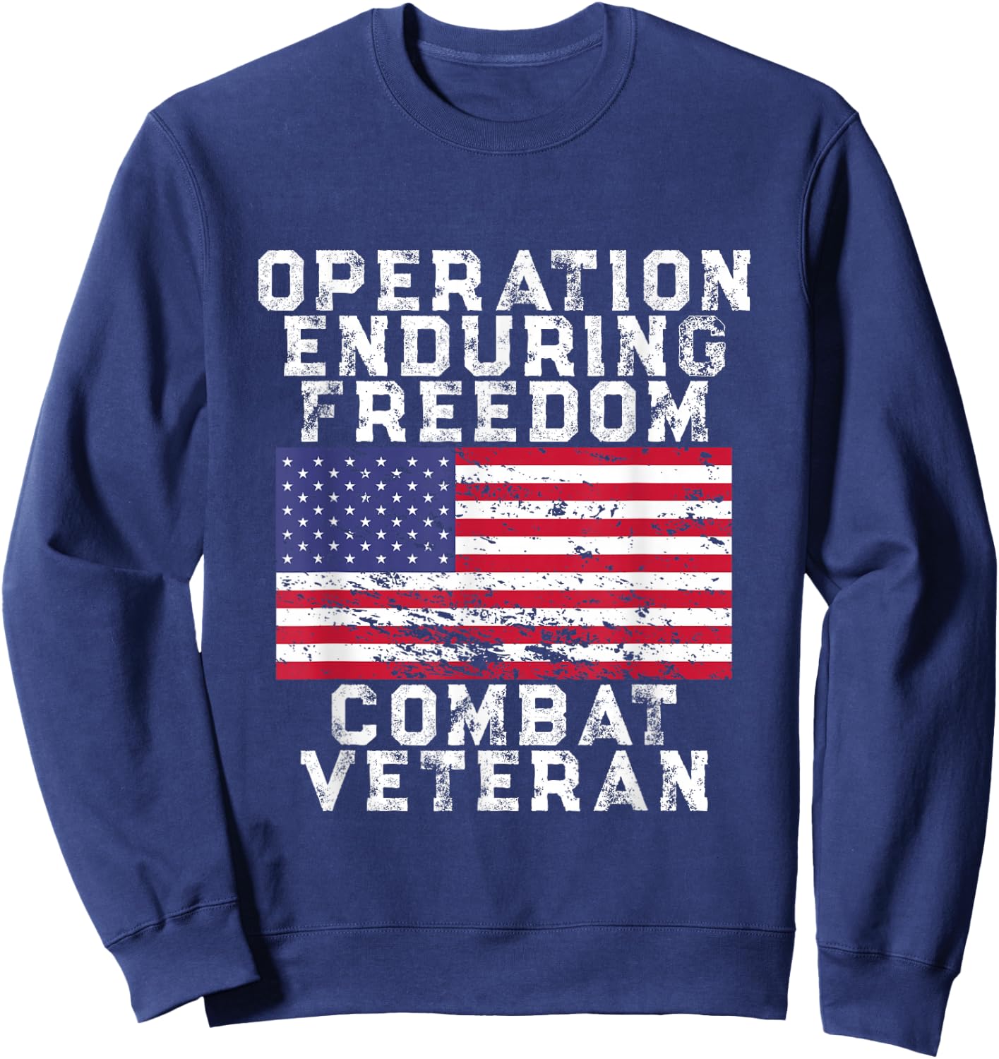 Operation Enduring Freedom Combat Veteran - Vintage US Flag Sweatshirt - Sweatshirt | Navy