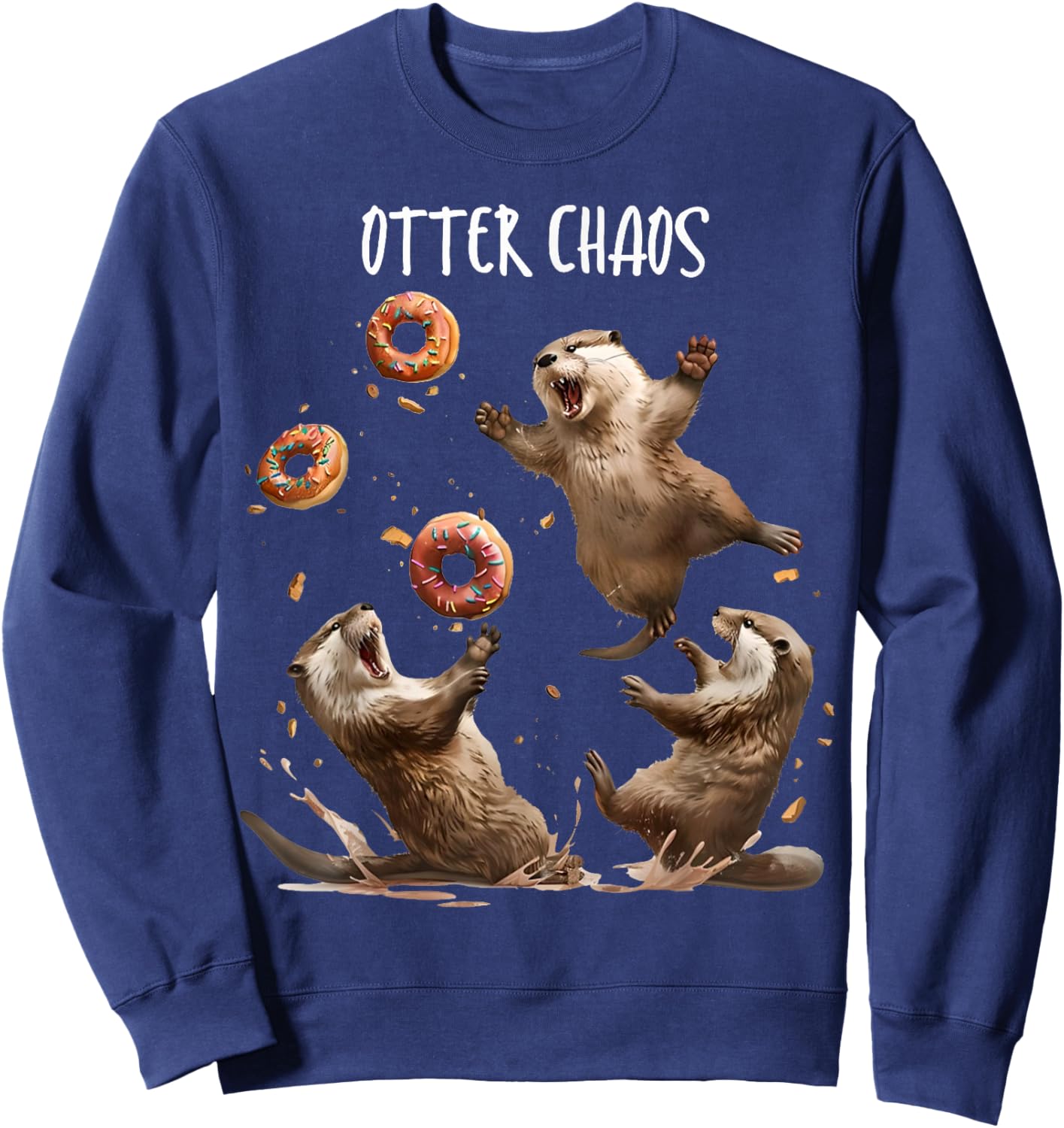 Otter Chaos Funny Bagel Fighting Sea Otters Pun Animal Lover Sweatshirt - Sweatshirt | Navy