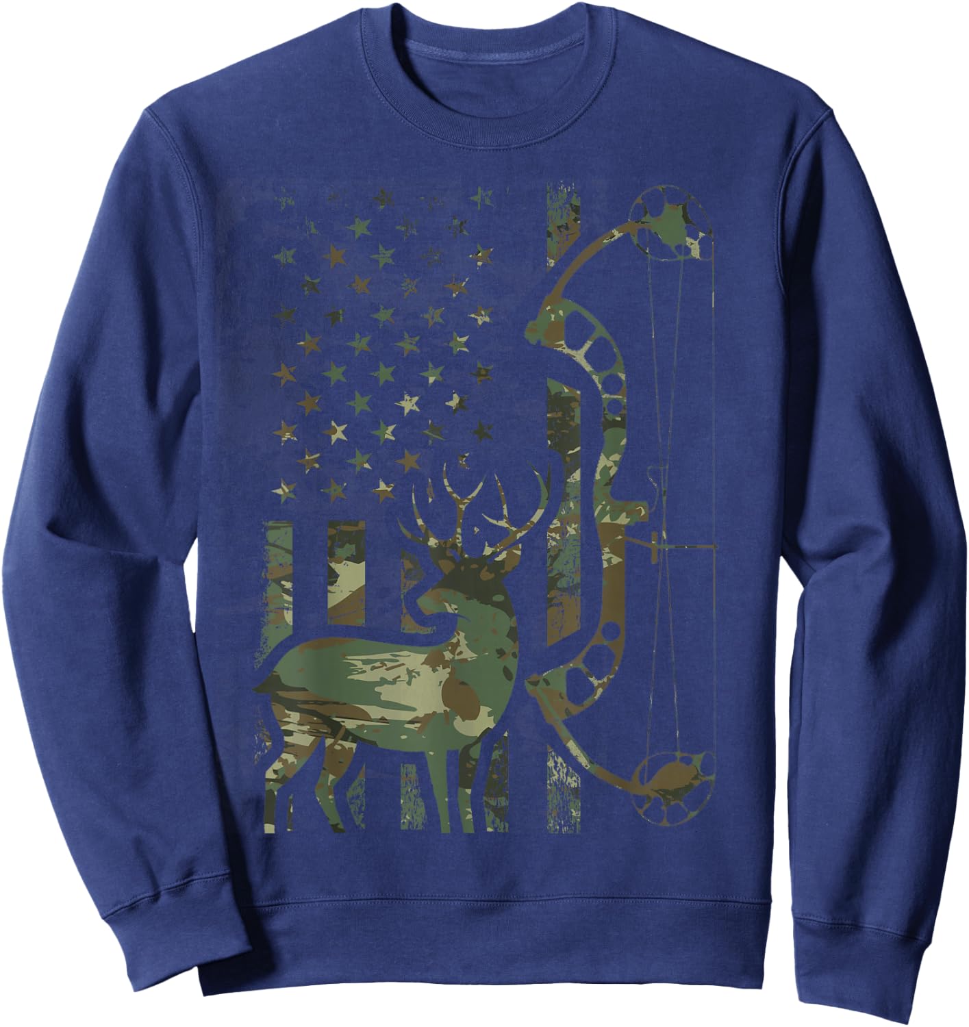 Camo American Flag Buck Hunting Men Recurve Bow Hunter Sweatshirt - Sweatshirt | Navy