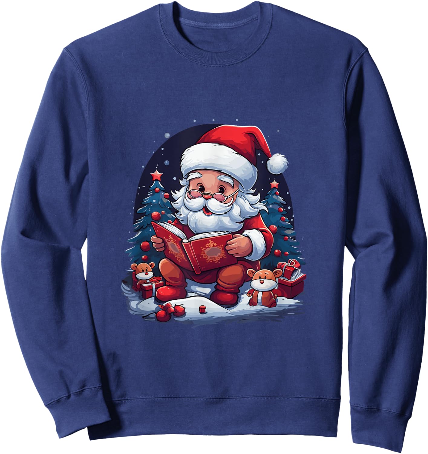 Santa Claus Reading Book Christmas Sweatshirt - Sweatshirt | Navy