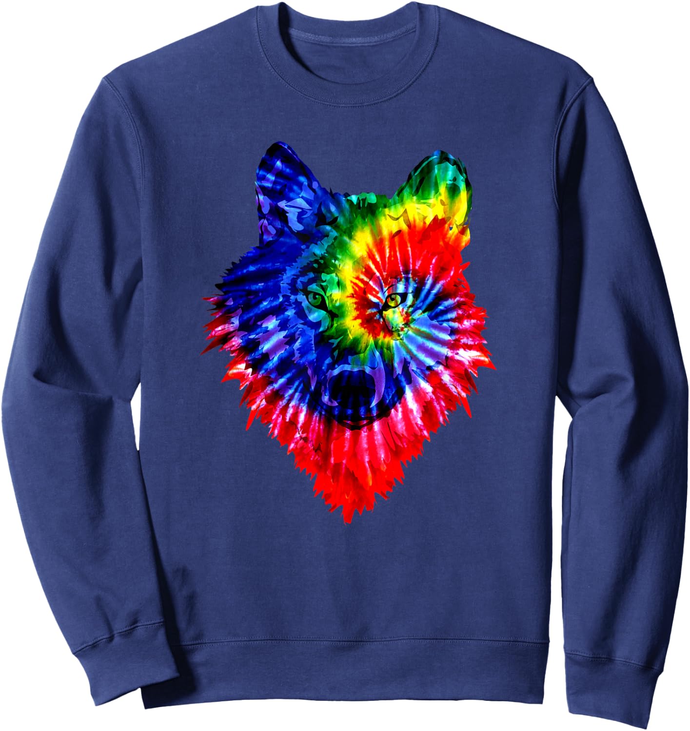 Tie Dye Wolf Wild Animal Wolves Colourful Fun Wildlife Sweatshirt - Sweatshirt | Navy
