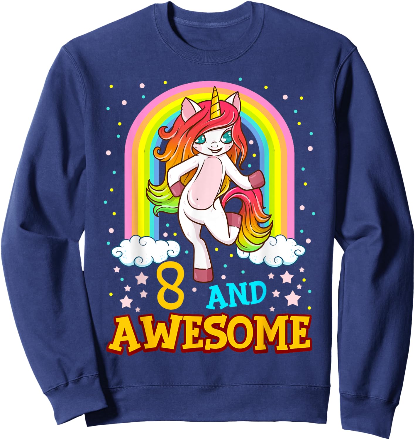 Girls 8th Birthday Unicorn Gift 8 Year Old Party Sweatshirt - Sweatshirt | Navy
