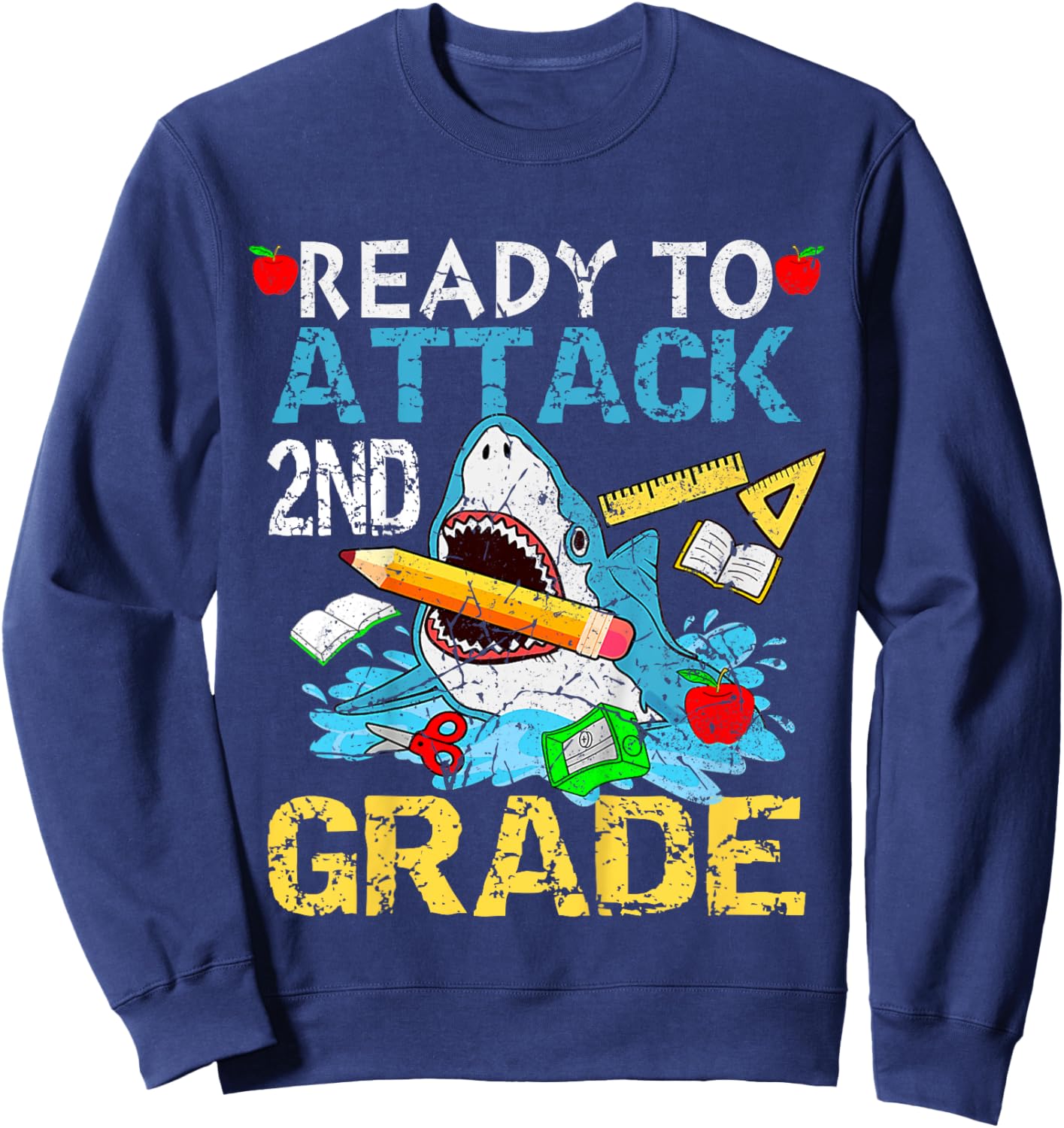 Shark Ready To Attack 2nd Grade Funny 2nd First Day School Sweatshirt - Sweatshirt | Navy