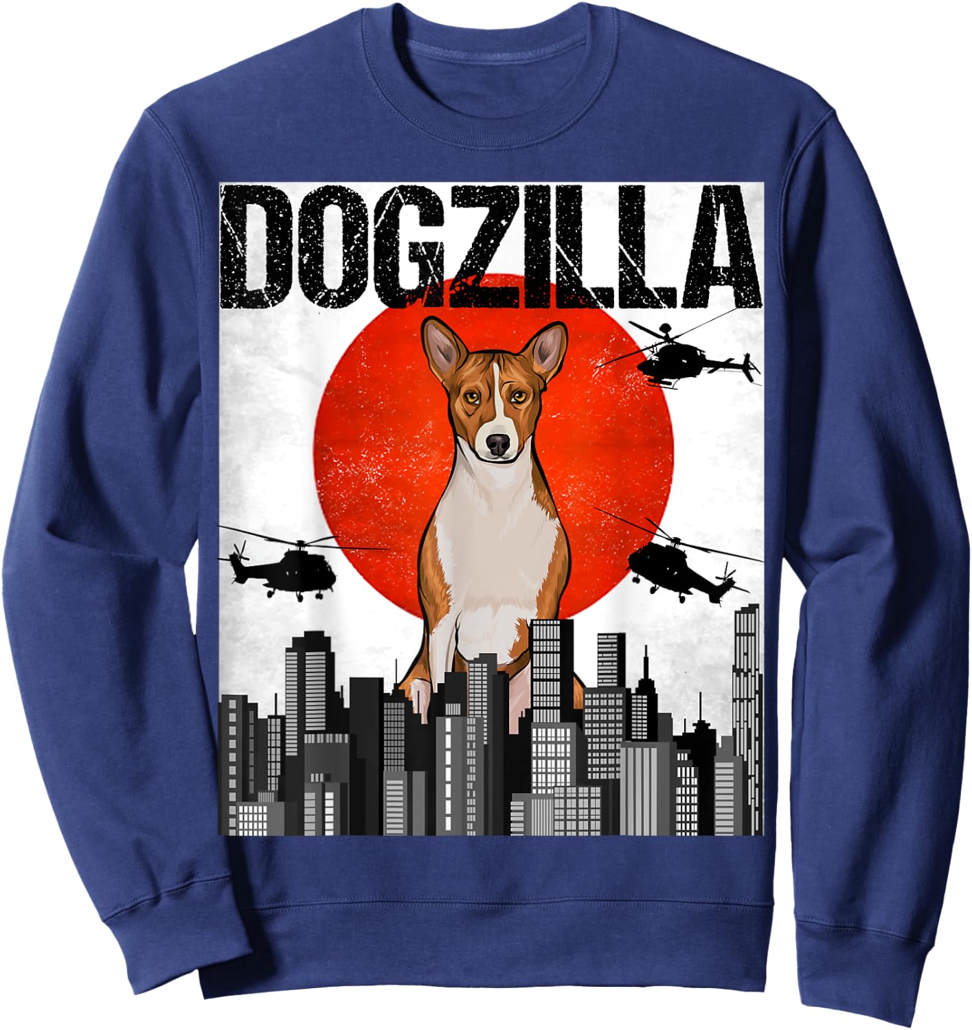 Funny Vintage Japanese Dogzilla Basenji Sweatshirt - Sweatshirt | Navy