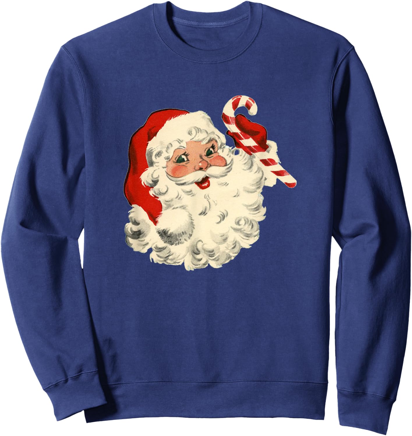 Vintage Retro Santa Claus Candy Cane Christmas Holiday Sweatshirt - Sweatshirt | Navy