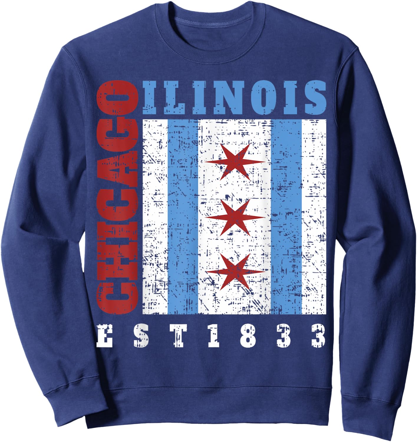 Chicago Illinois Est. 1833 Chicago Flag Souvenir Sweatshirt - Sweatshirt | Navy