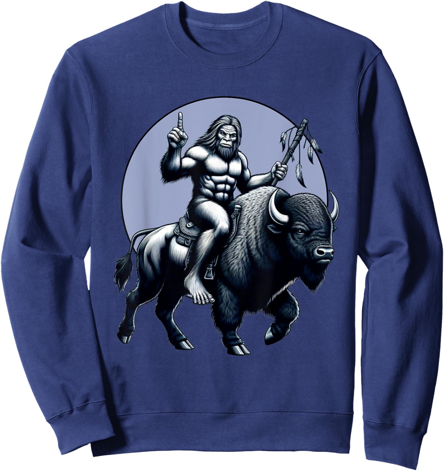 Bigfoot Riding Buffalo With Moon Bigfoot Buffalo Lovers Sweatshirt - Sweatshirt | Navy