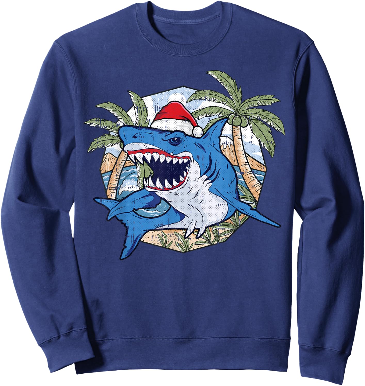 Shark Christmas In July Tropical Beach Summer Vacation Women Kids Sweatshirt - Sweatshirt | Navy
