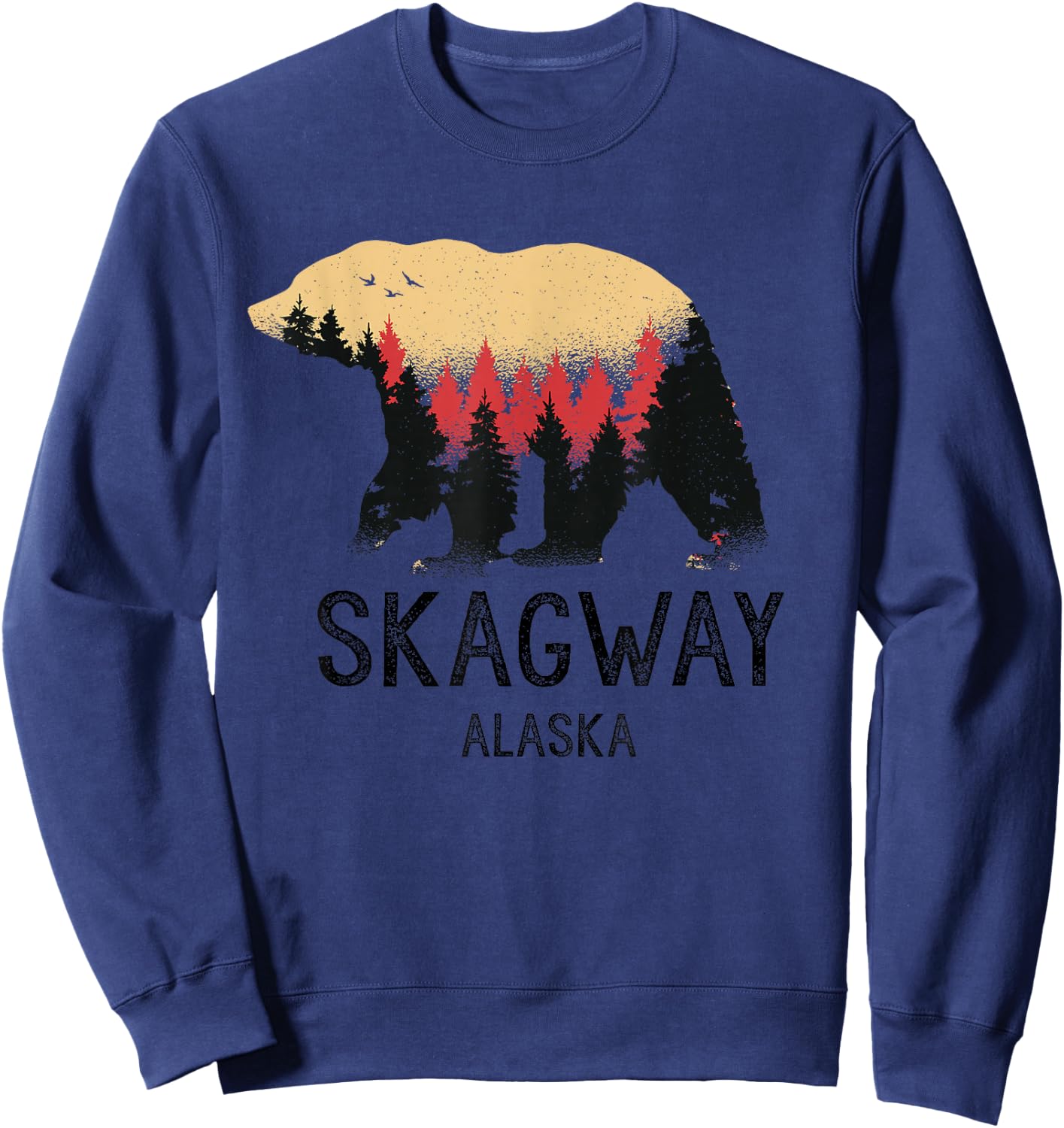 Skagway Alaska Vintage Grizzly Bear Nature Souvenir Gift Sweatshirt - Sweatshirt | Navy