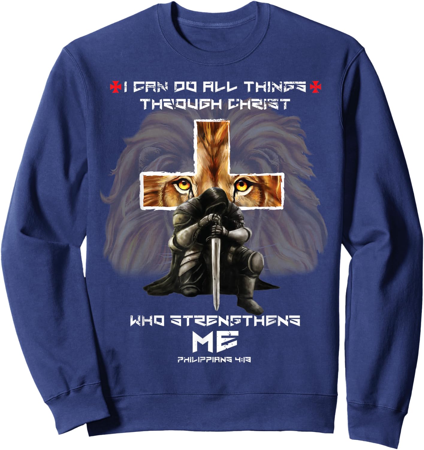 Religious Gifts Dad Lion Cross Christian Fathers Day Sweatshirt - Sweatshirt | Navy