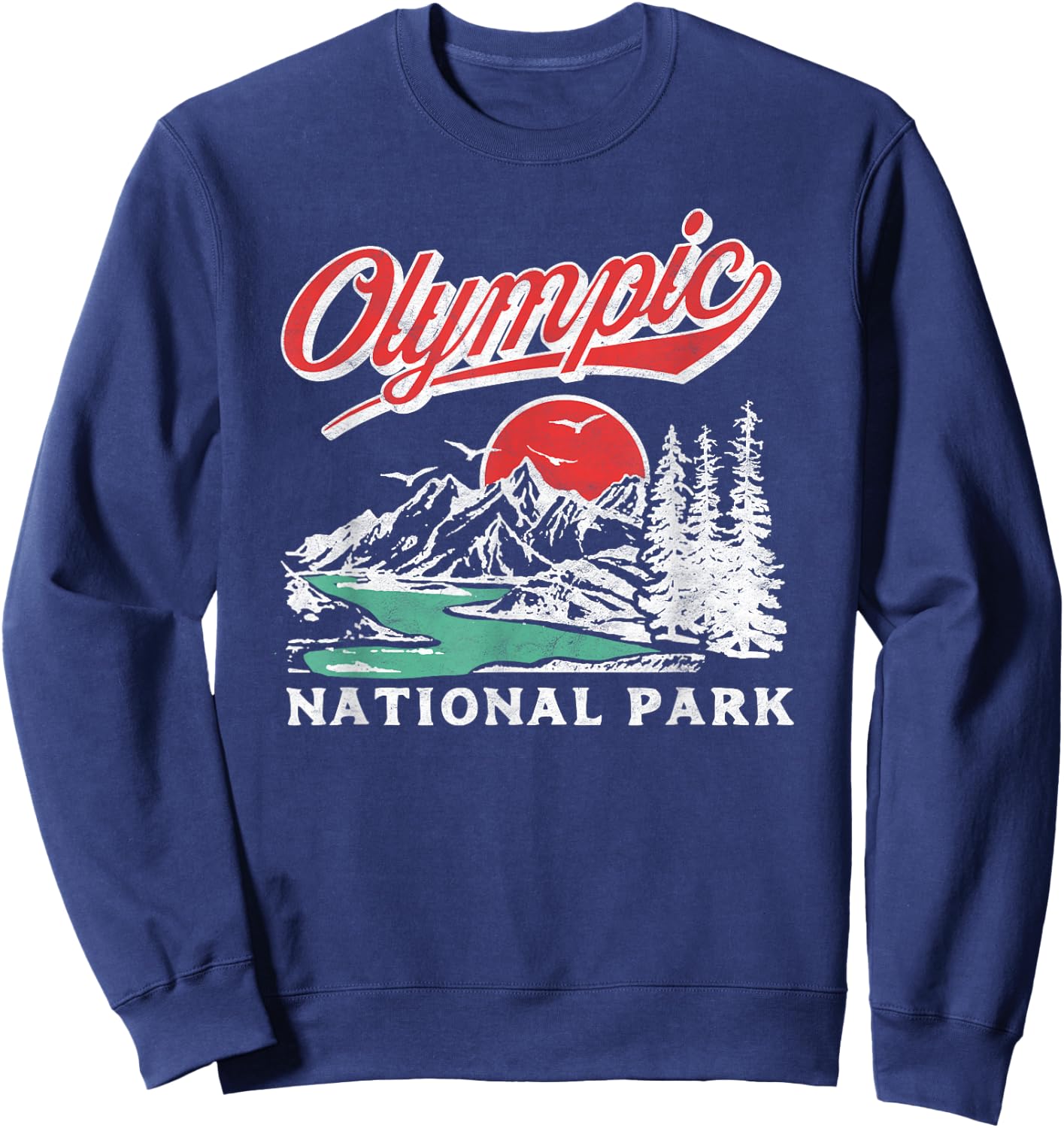 Olympic National Park Retro 80s Mountains Graphic Sweatshirt - Sweatshirt | Navy