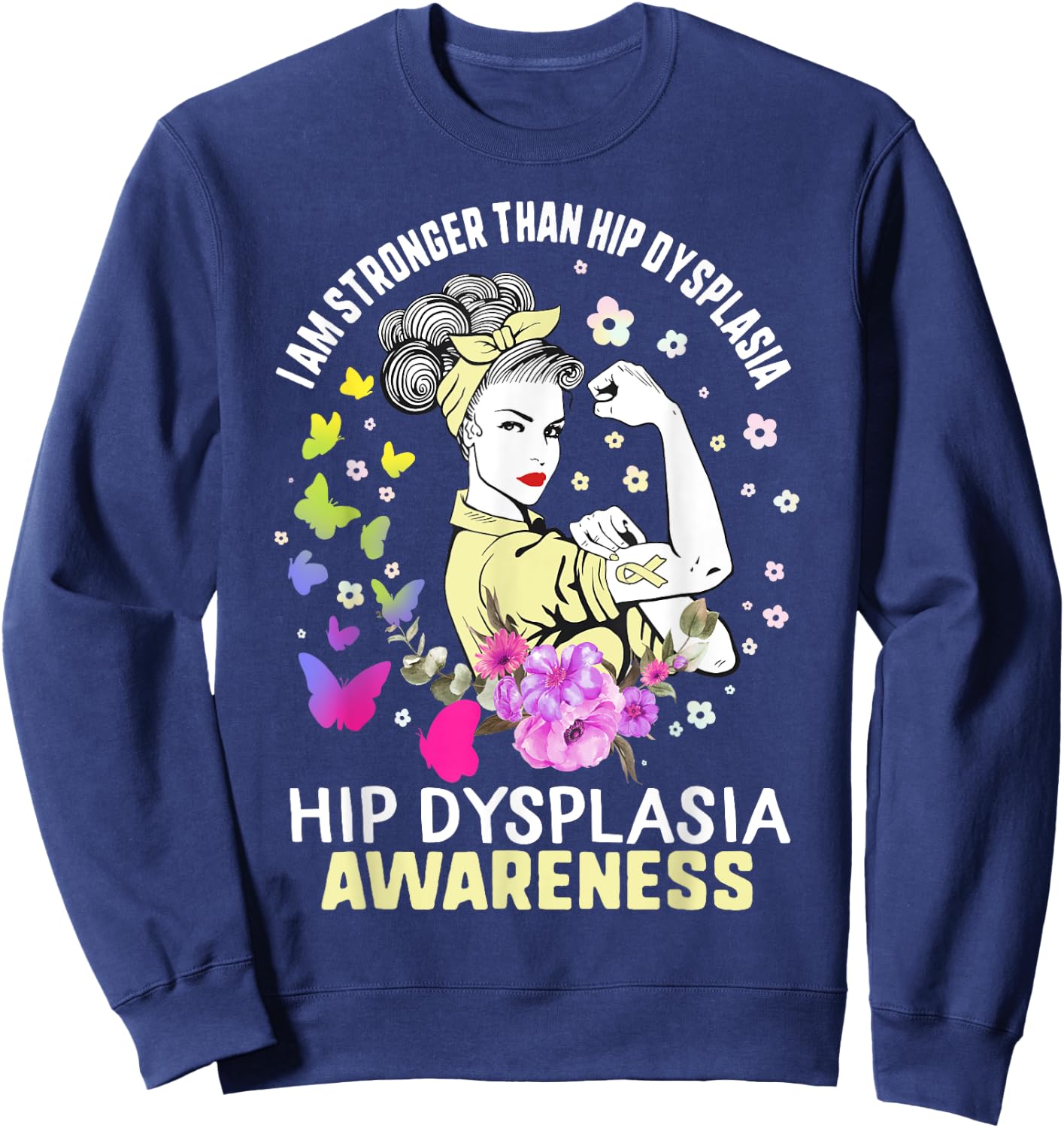 Stronger Than Hip Dysplasia Awareness Cream Ribbon Woman Sweatshirt - Sweatshirt | Navy