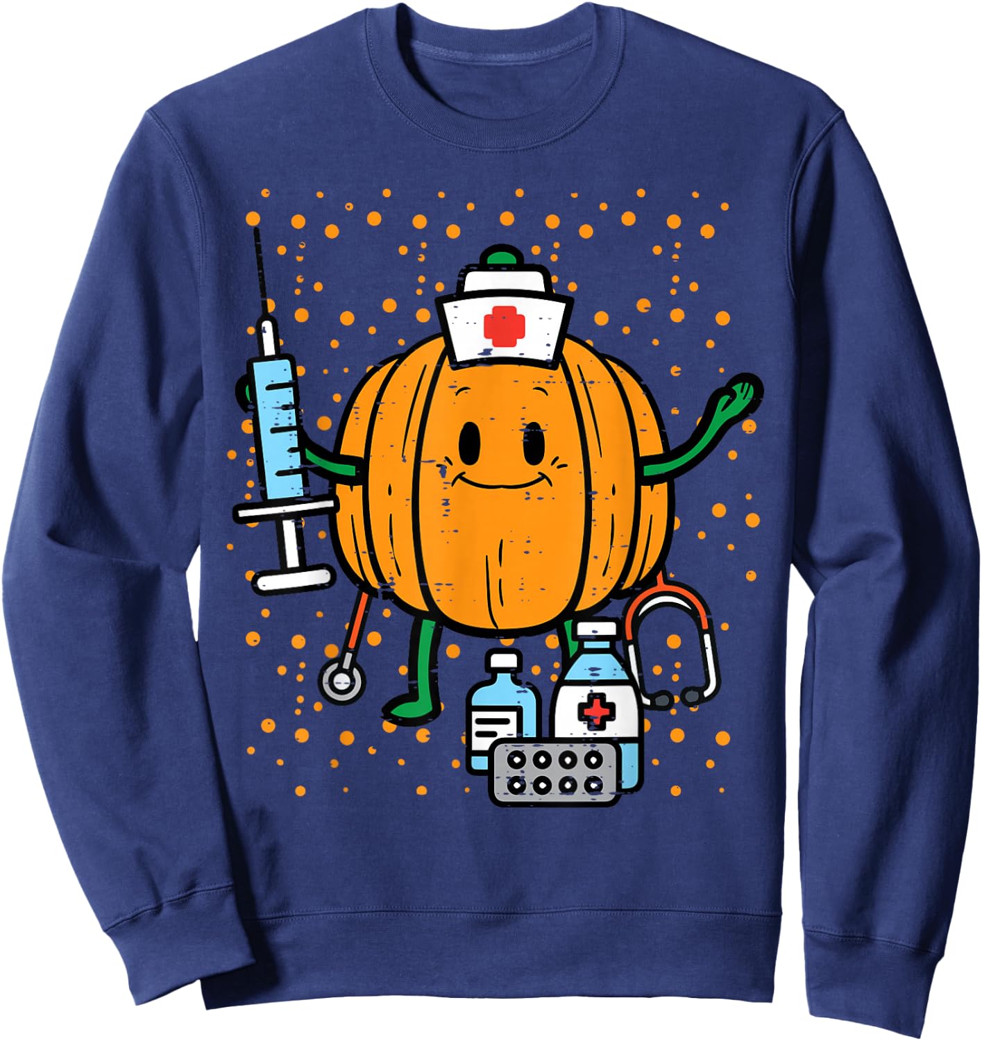 Halloween Nurse Pumpkin Nursing Scrub Top Costume Women Men Sweatshirt - Sweatshirt | Navy