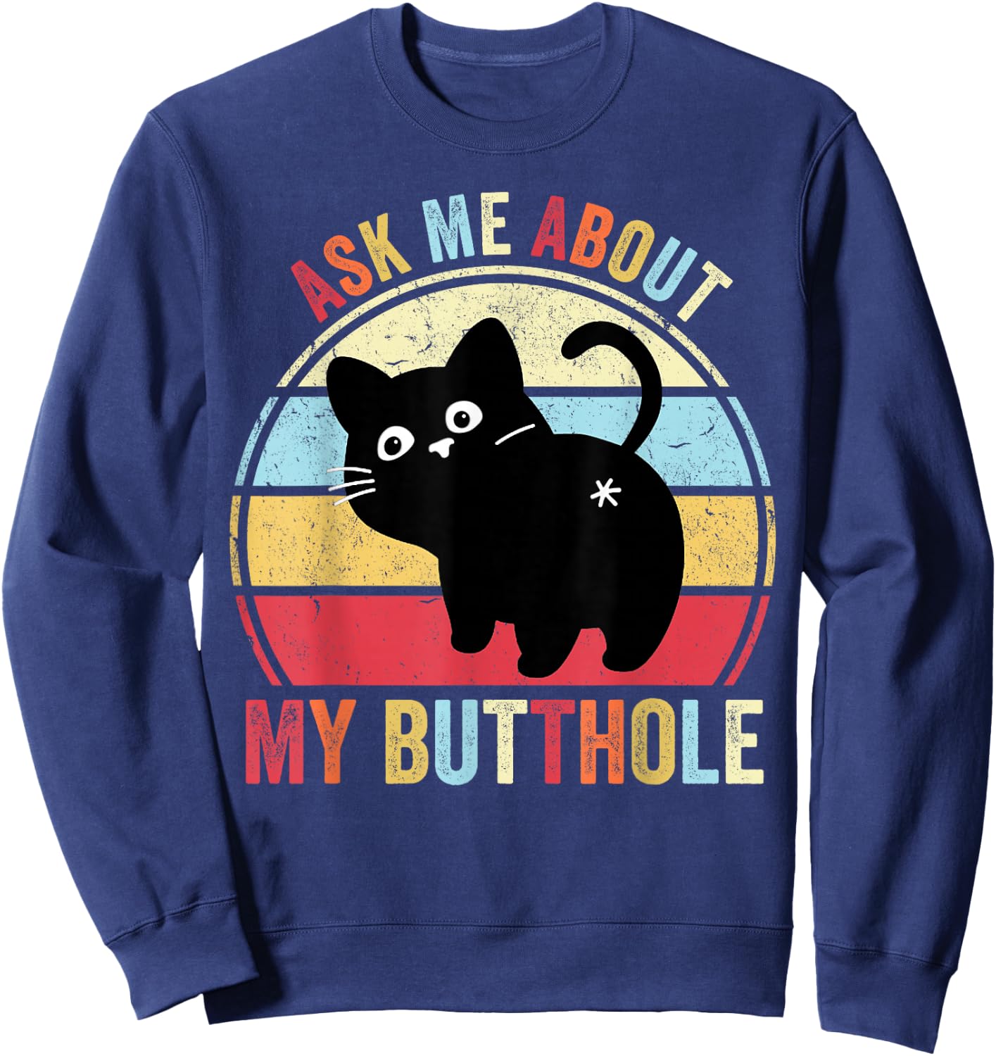 Meowlicious Black Cat - , Adult, Cat Lovers, Small, , Short Sleeve Sweatshirt - Sweatshirt | Navy