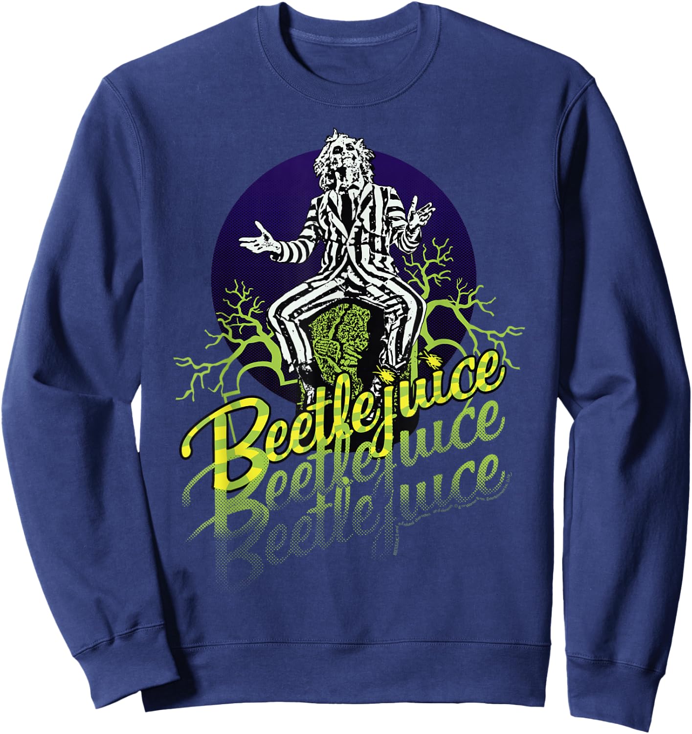 Beetlejuice Three Times Text Portrait Sweatshirt - Sweatshirt | Navy